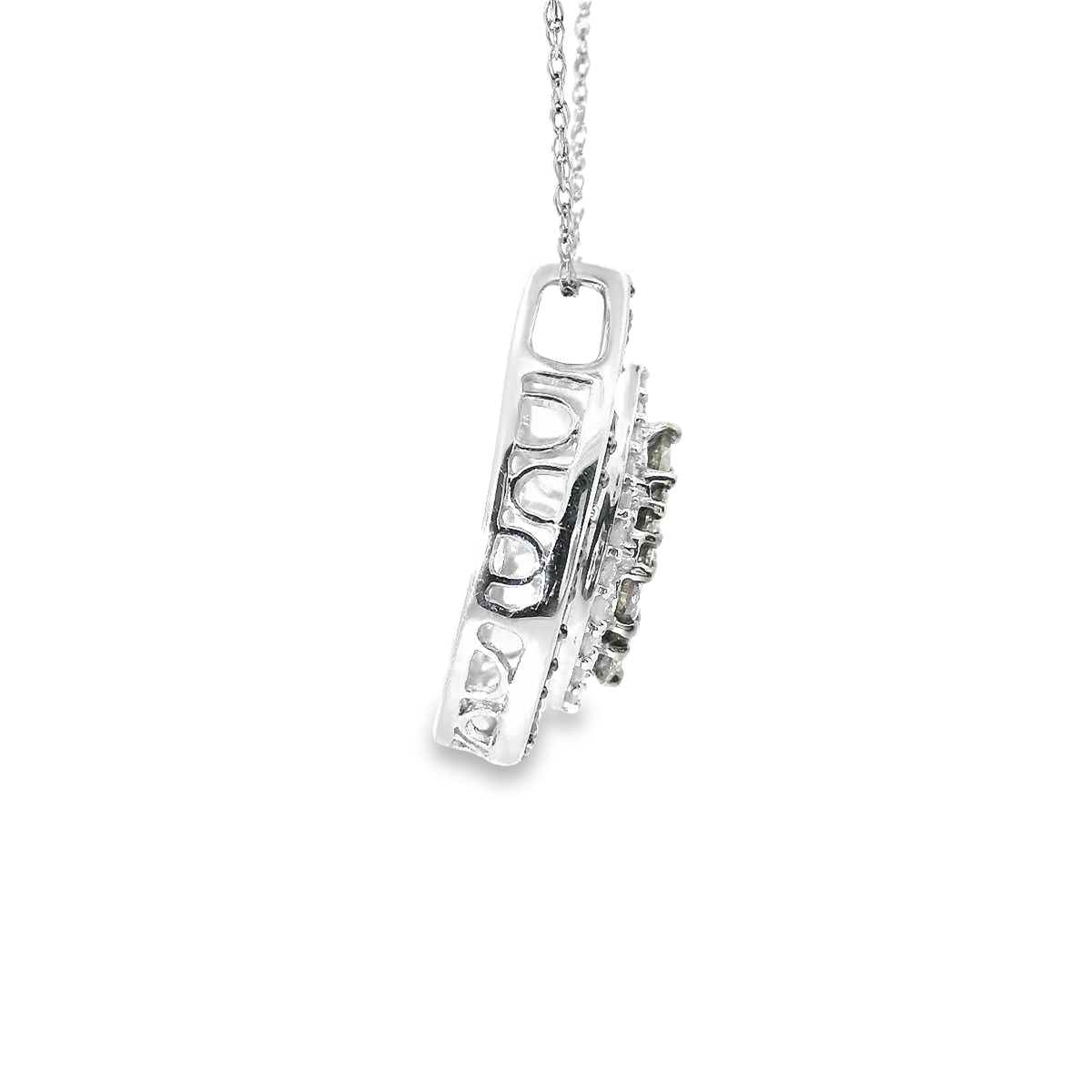 0.97ct Halo Diamond Pendant in 10K White Gold