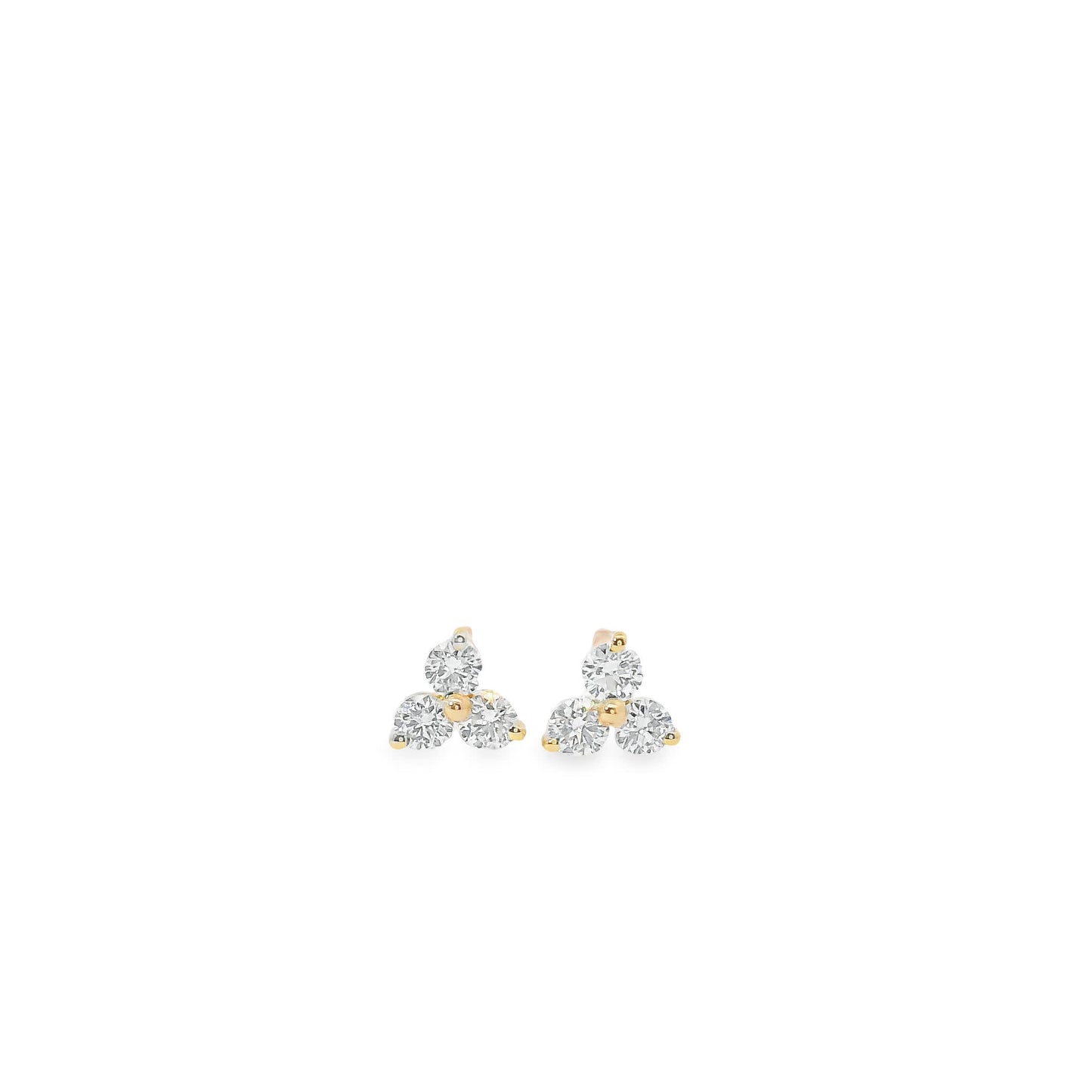 14K Gold - Three Diamonds Triangle Shape Earrings 0.20 Carat