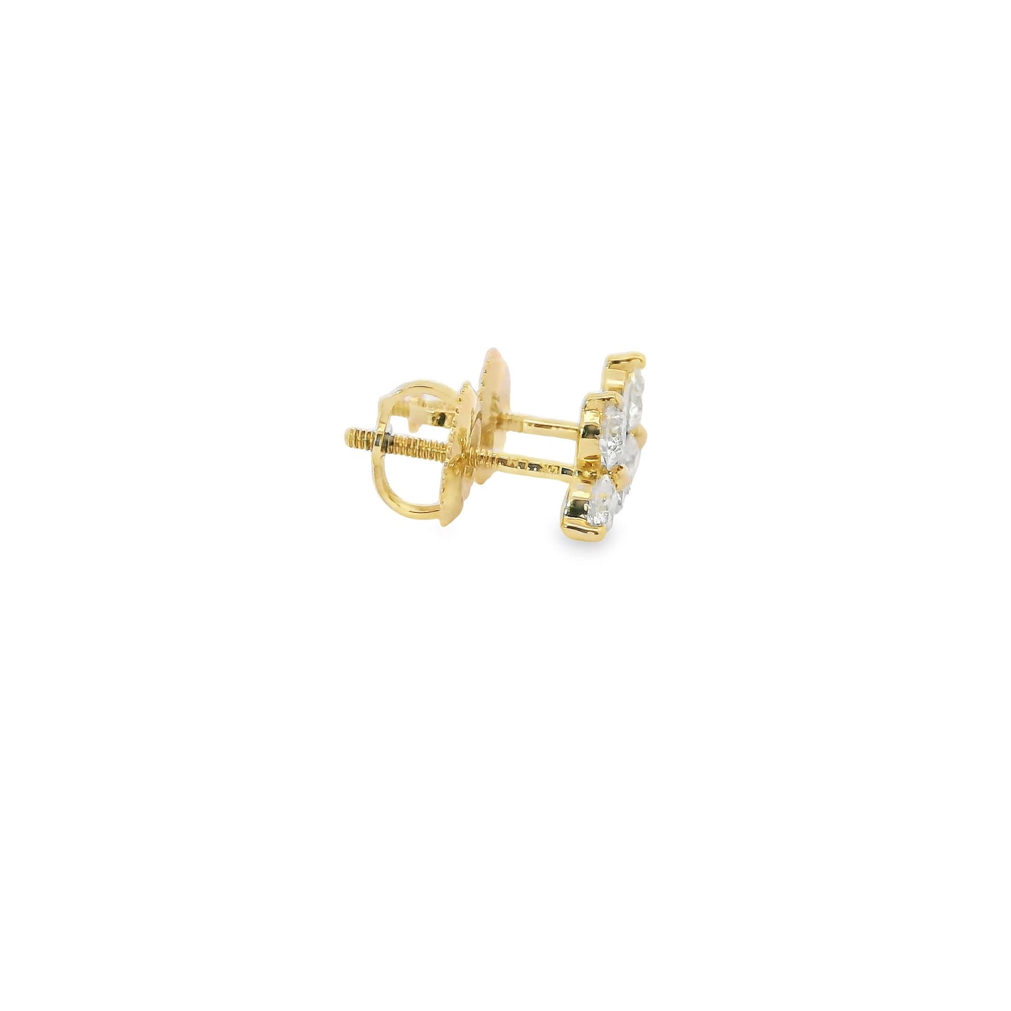 14K Gold - Three Diamonds Triangle Shape Earrings 0.66 Carat