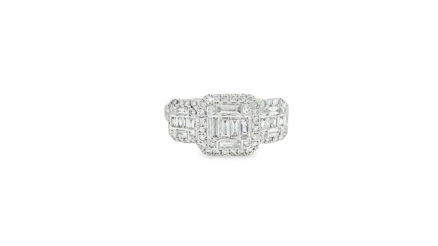0.95Ct Round/Baguette Diamond 14K White Gold Ring