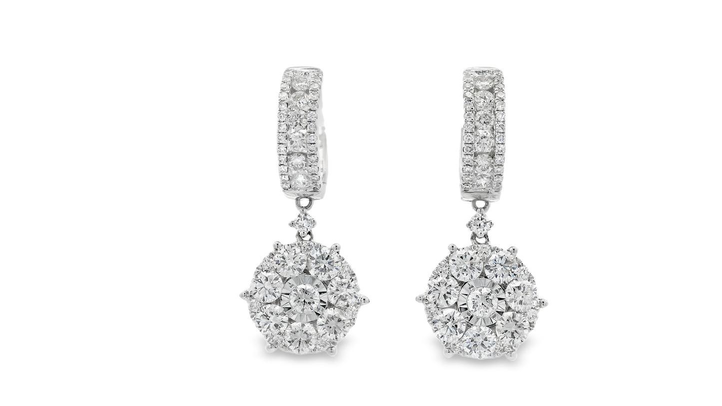 2.63ct Diamond Drop Earrings in 14K White Gold