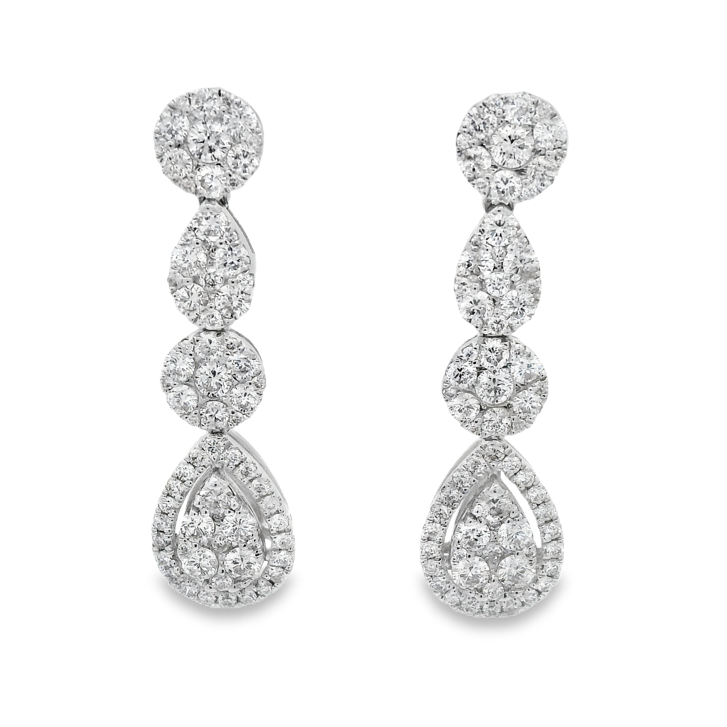 2.52ct Cluster Diamond Drop Earrings in 14K White Gold