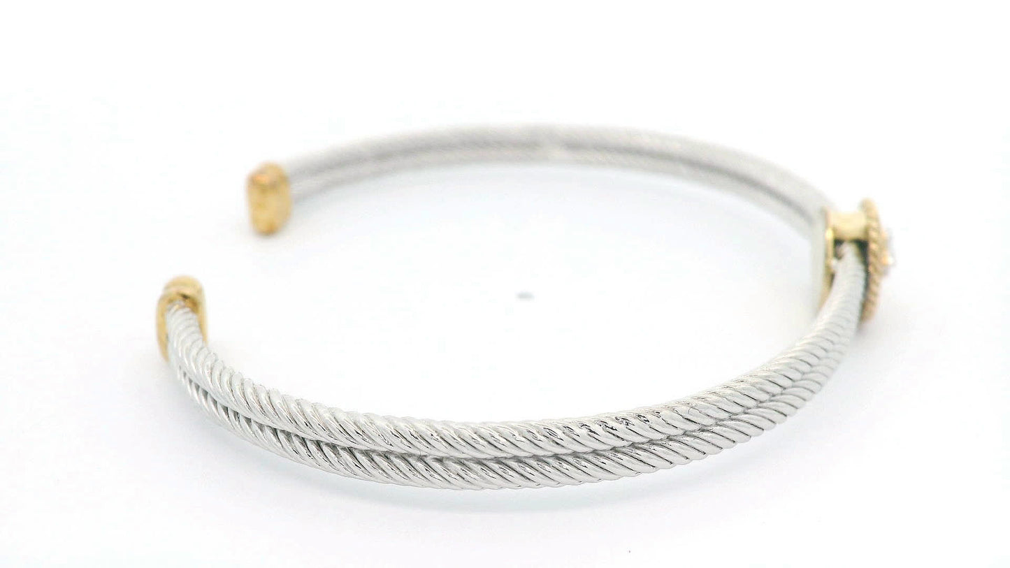 925+18K Silver and Gold Bangle Bracelet (0.05 Carat)