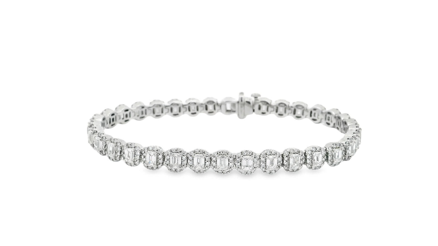 BRACELET 7.00CT ROUND/EMERALD DIAMOND 14K WHITE GOLD