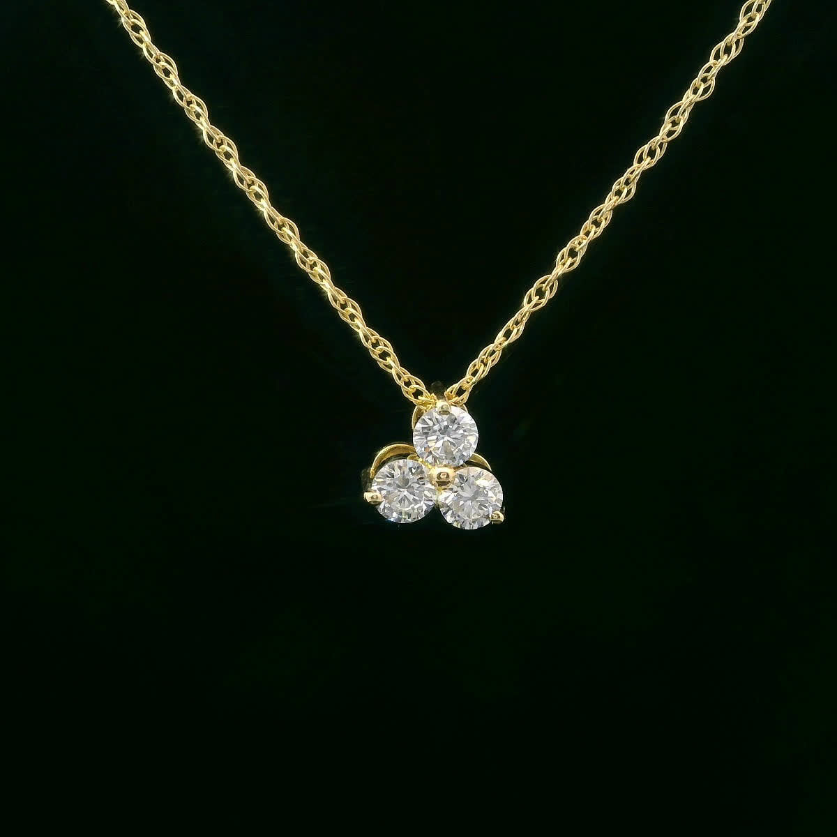 14K Gold - Three Diamonds Triangle Shape Pendant 0.33 Carat