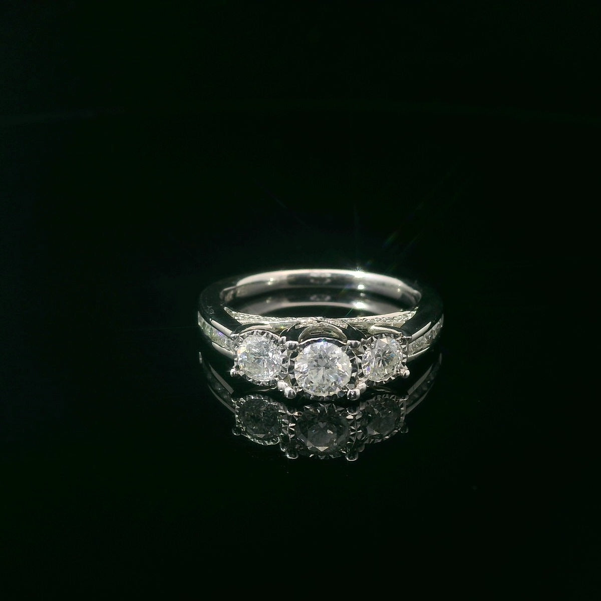 1.35ct Three-Stone Diamond Engagement Ring in 14K White Gold