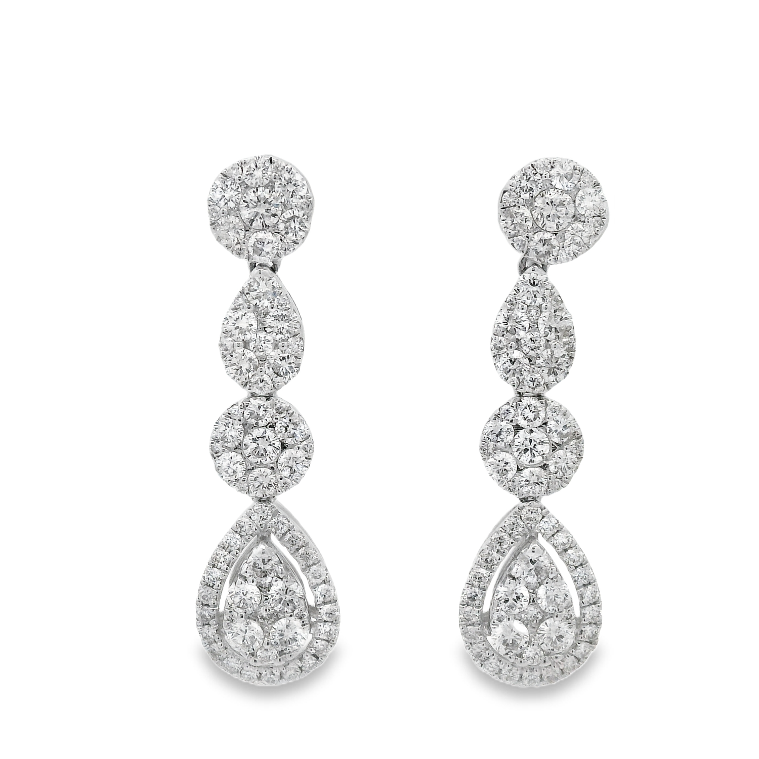 2.52ct cluster diamond drop earrings in 14K white gold