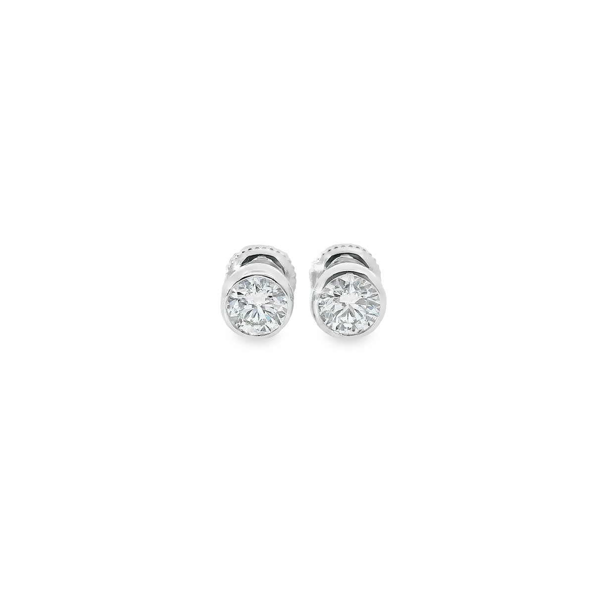 Round Cut Stud Diamond Earrings 14K Gold 1.00 Carat