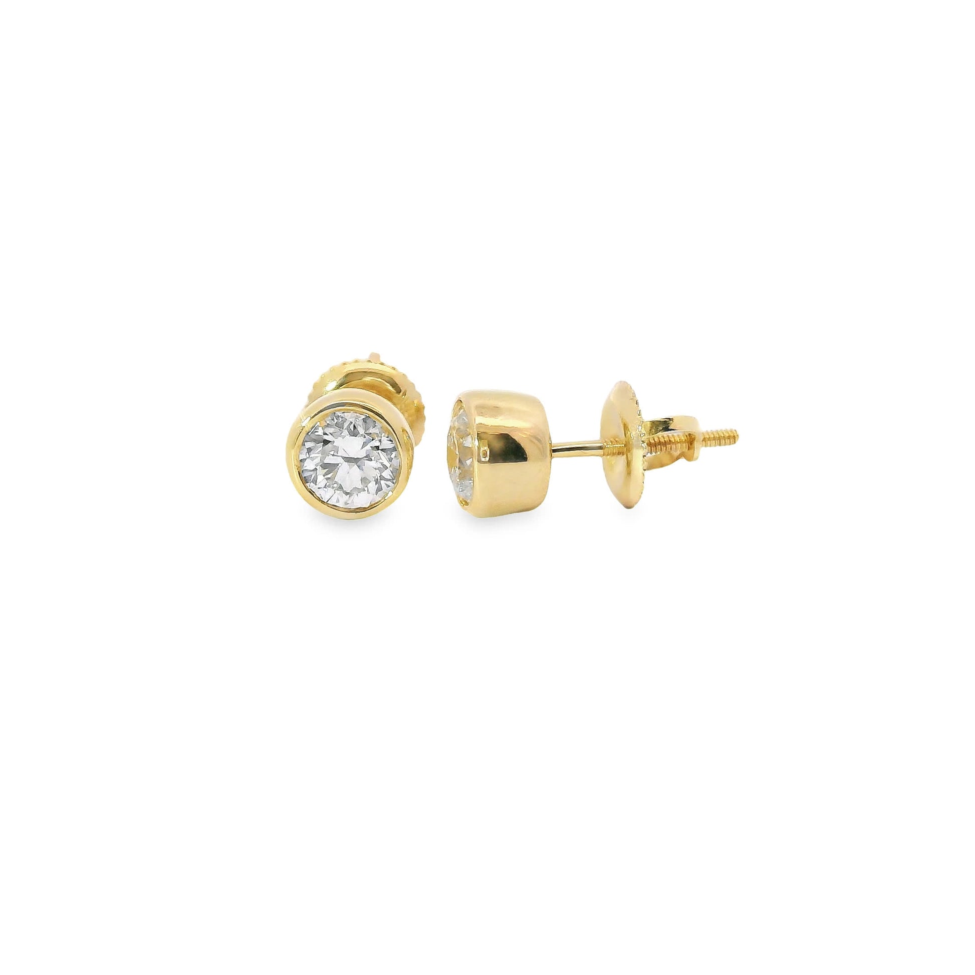 Round Cut Stud Diamond Earrings 14K Gold 1.00 Carat