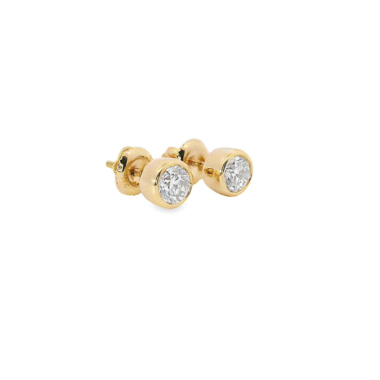 Round Cut Stud Diamond Earrings 14K Gold 1.00 Carat