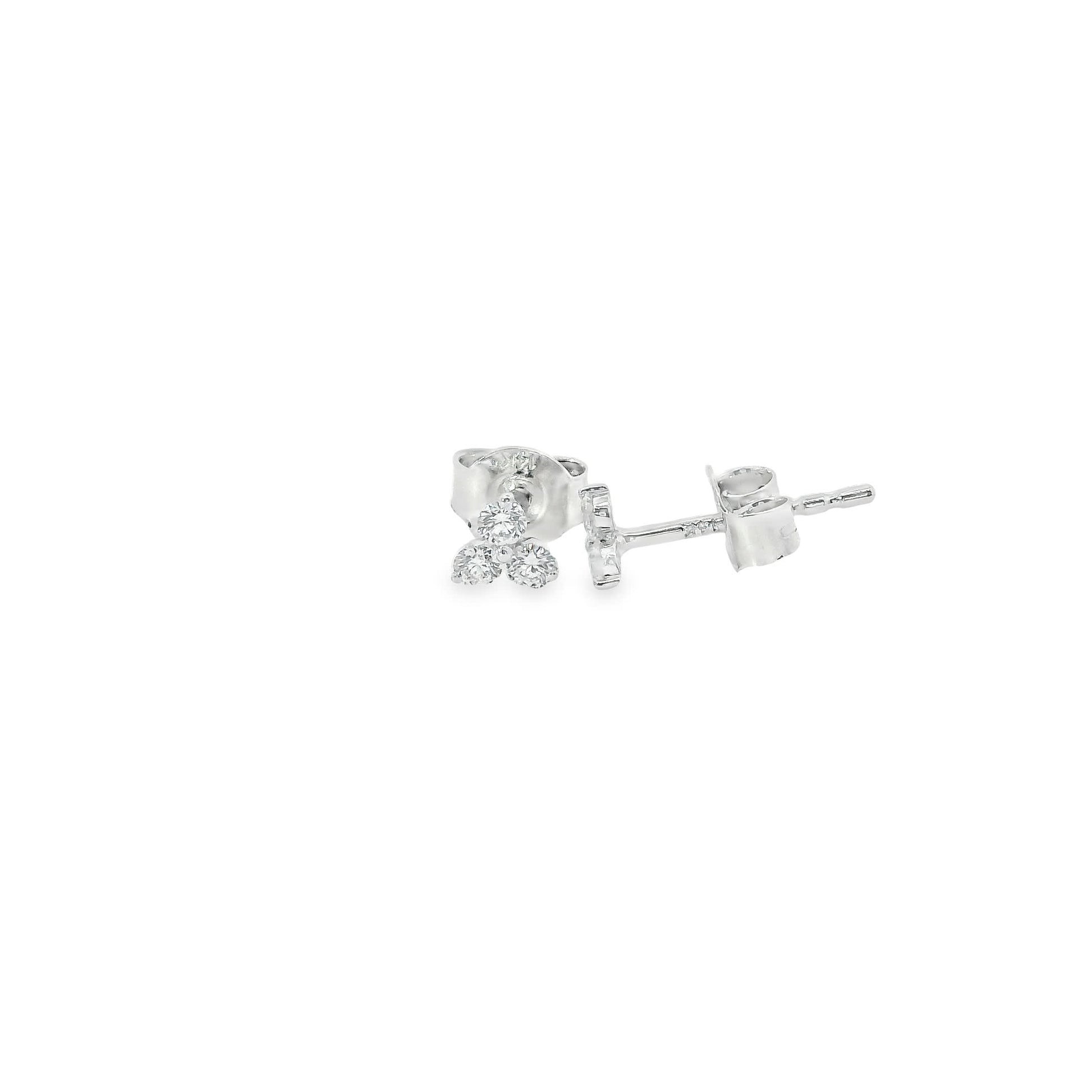 14K Gold - Three Diamonds Triangle Shape Earrings 0.20 Carat