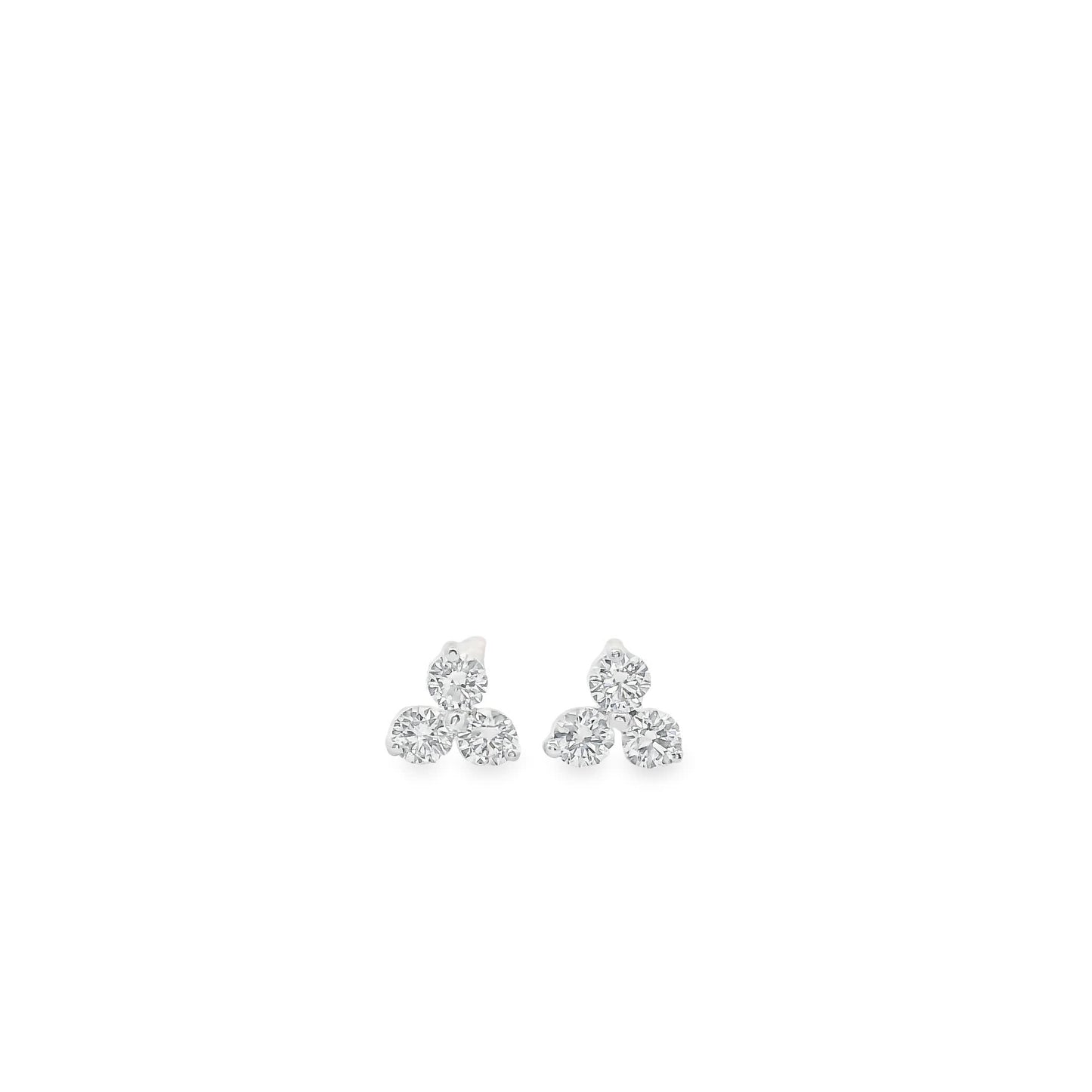 14K Gold - Three Diamonds Triangle Shape Earrings 0.20 Carat