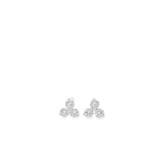 14K Gold - Three Diamonds Triangle Shape Earrings 0.20 Carat