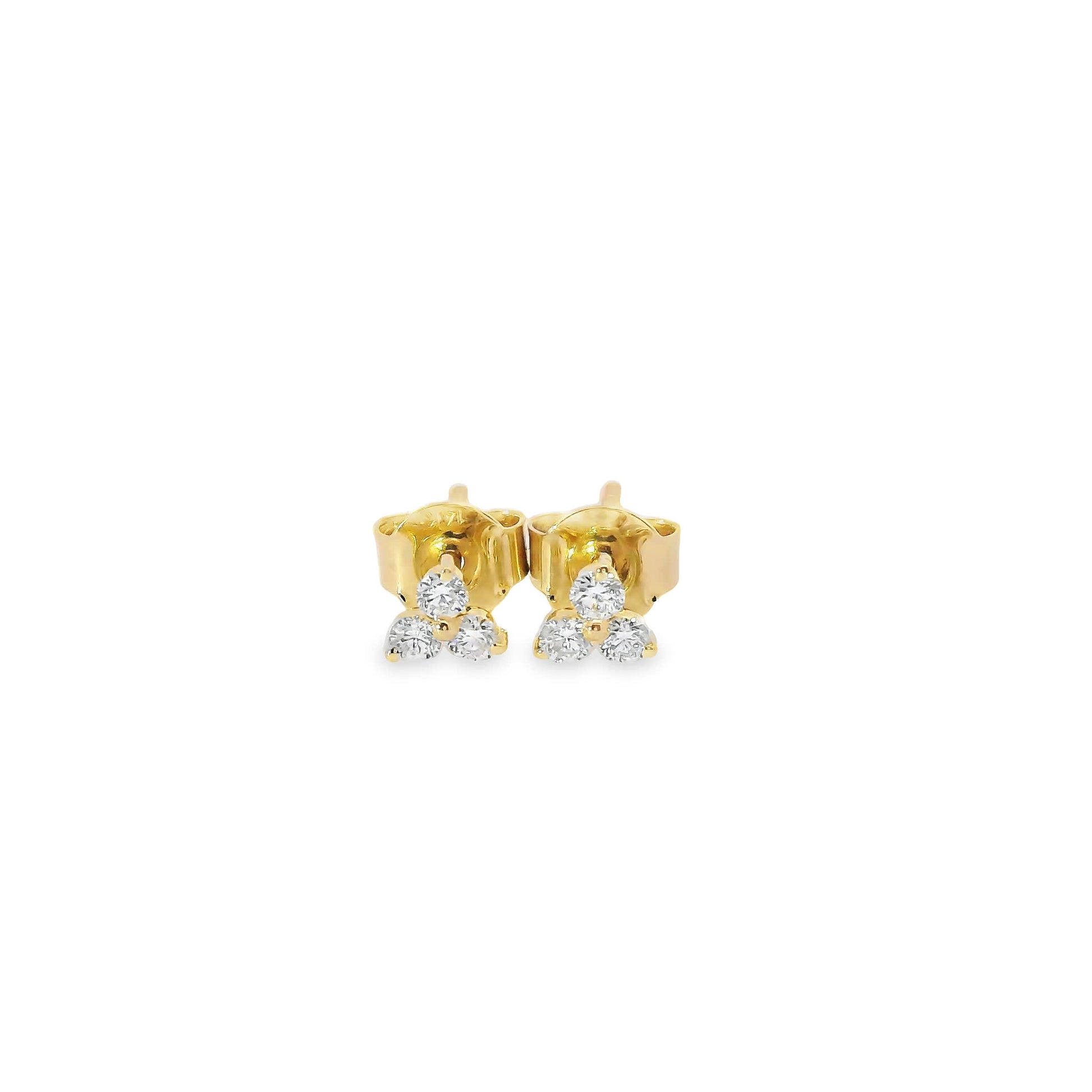 14K Gold - Three Diamonds Triangle Shape Earrings 0.20 Carat