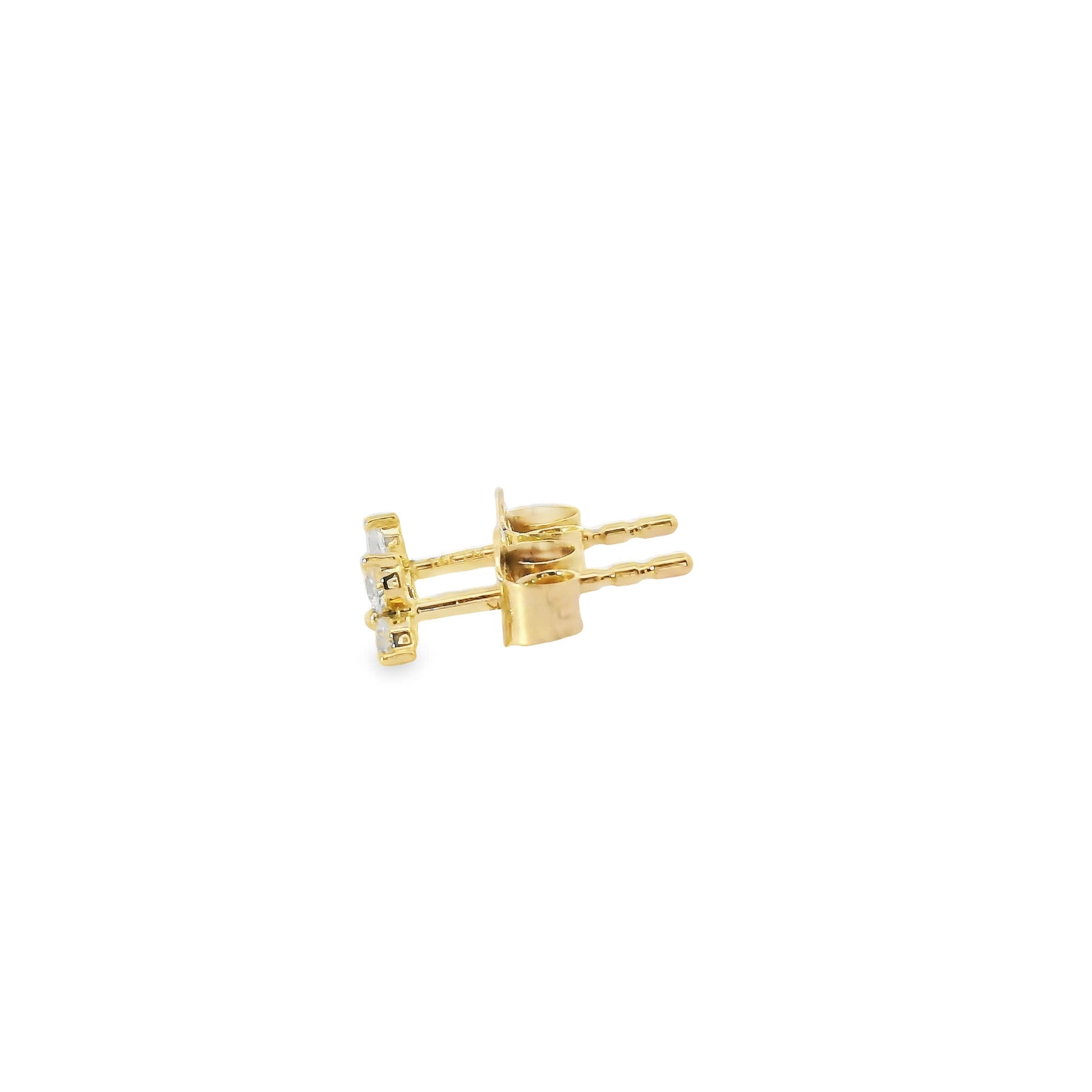 14K Gold - Three Diamonds Triangle Shape Earrings 0.20 Carat