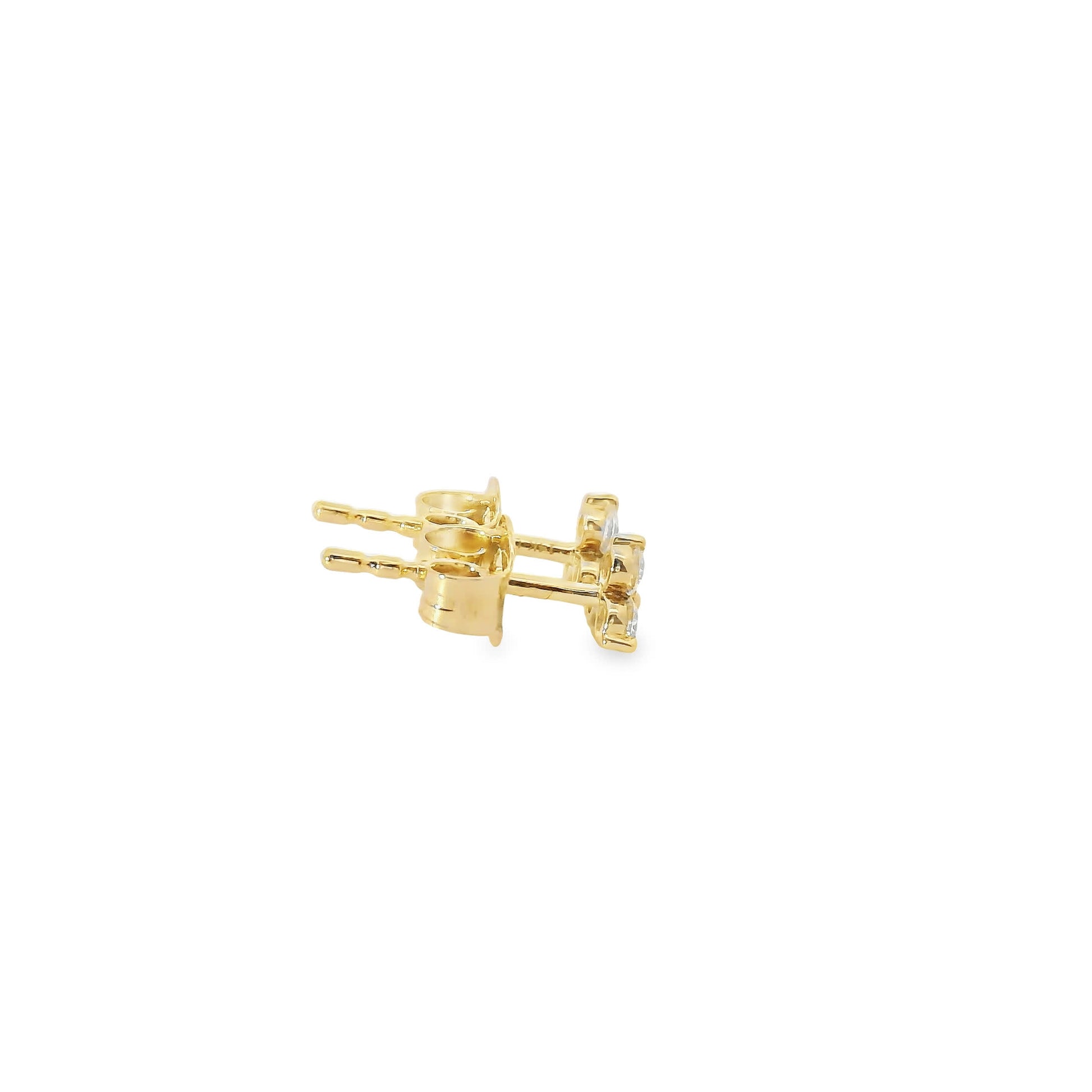 14K Gold - Three Diamonds Triangle Shape Earrings 0.20 Carat