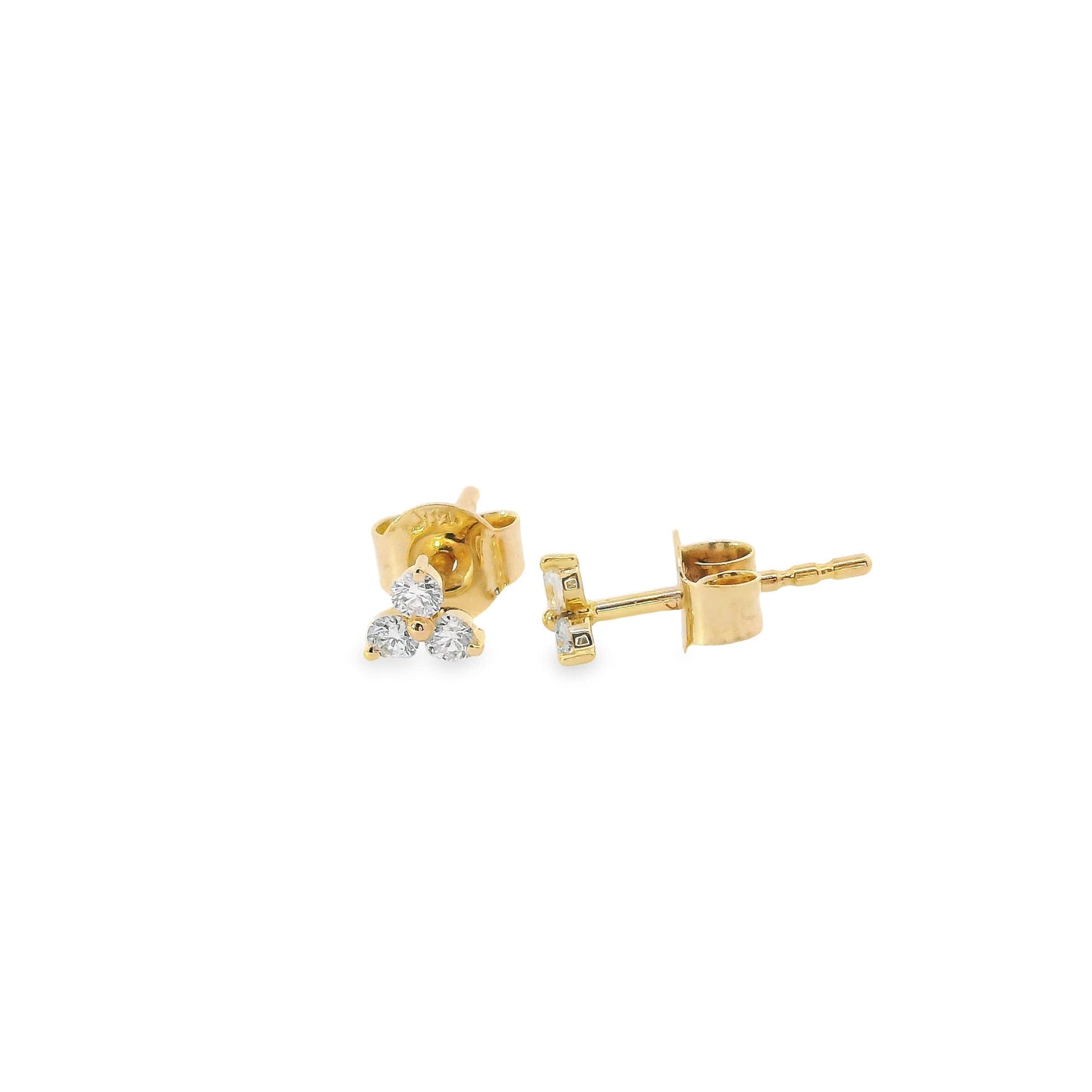14K Gold - Three Diamonds Triangle Shape Earrings 0.20 Carat