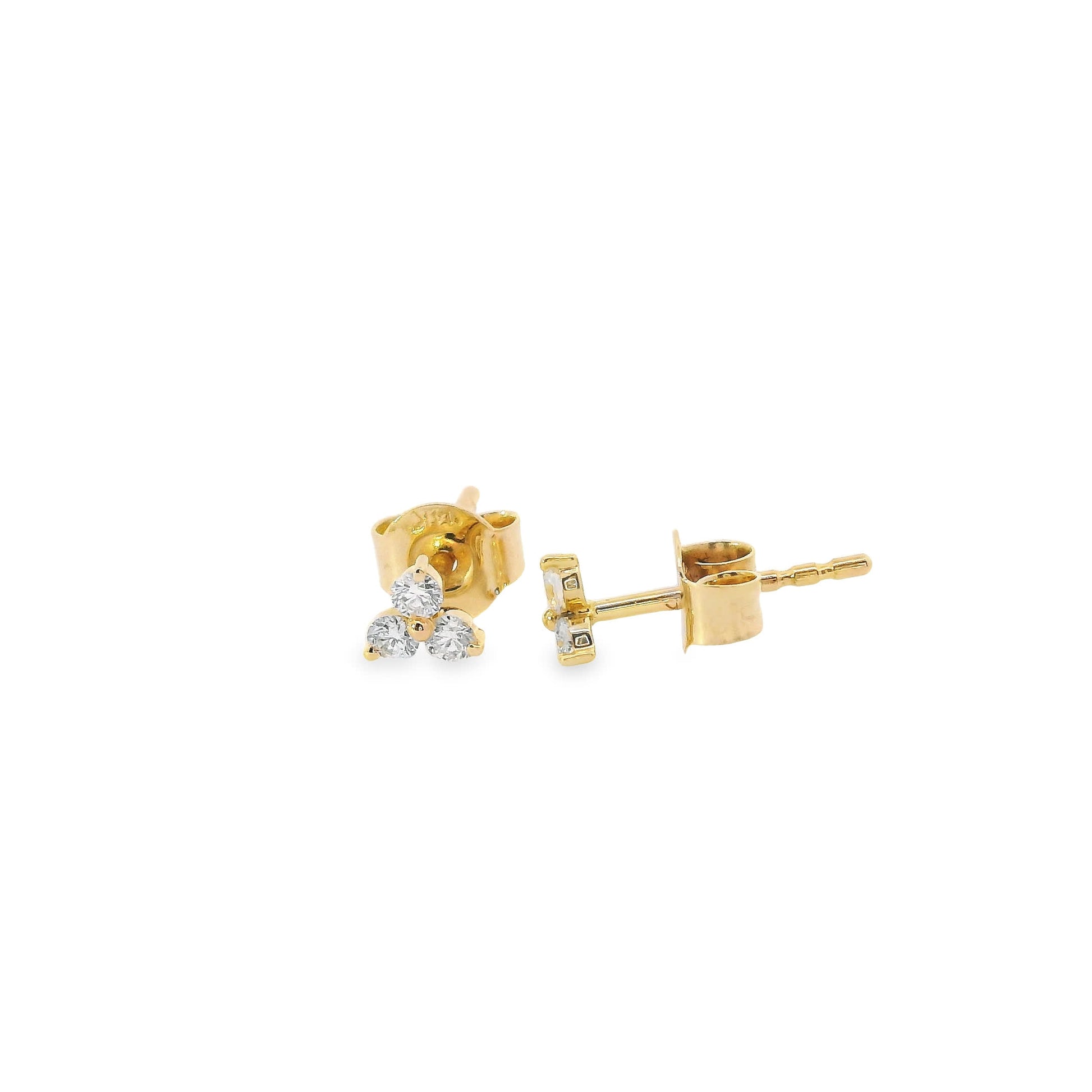 14K Gold - Three Diamonds Triangle Shape Earrings 0.20 Carat