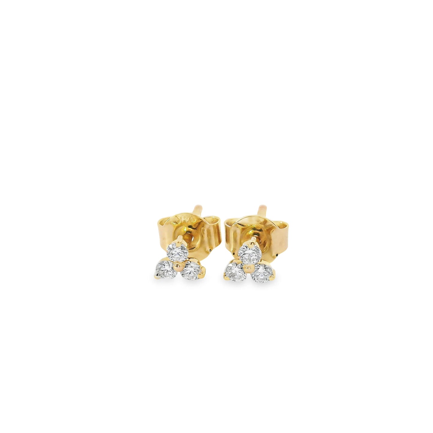 14K Gold - Three Diamonds Triangle Shape Earrings 0.20 Carat