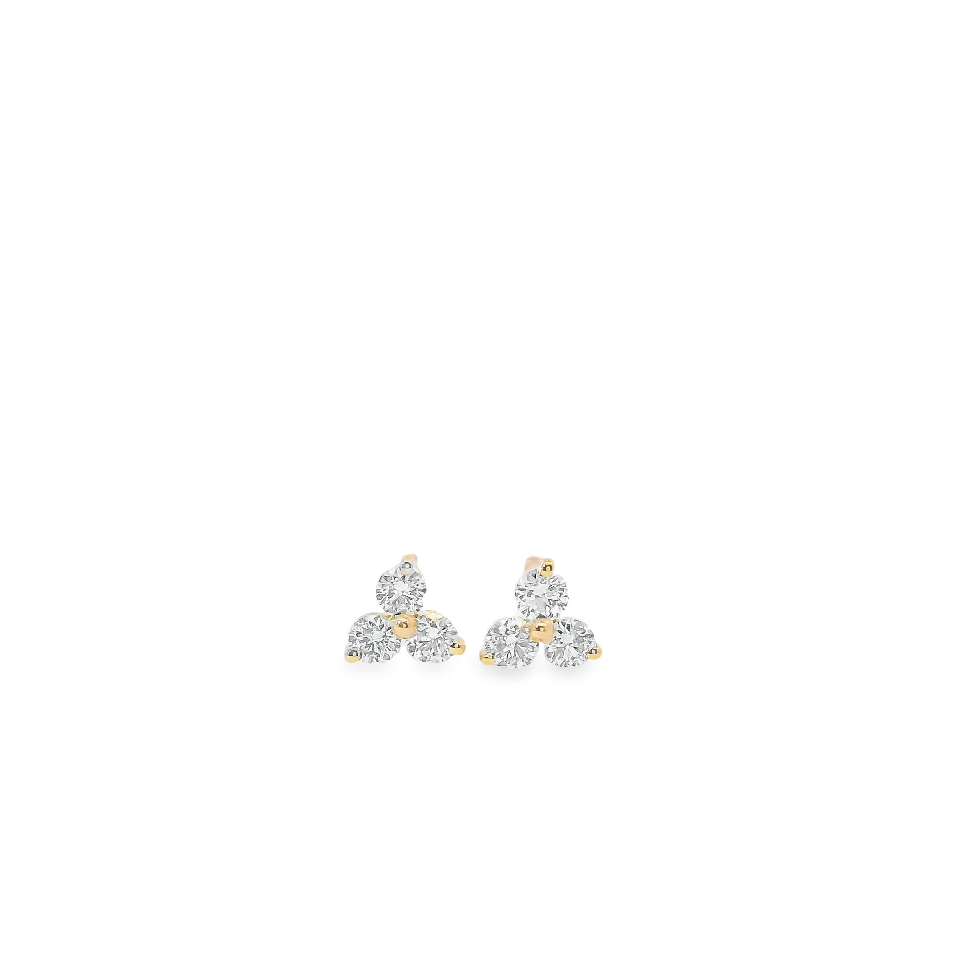 14K Gold - Three Diamonds Triangle Shape Earrings 0.20 Carat