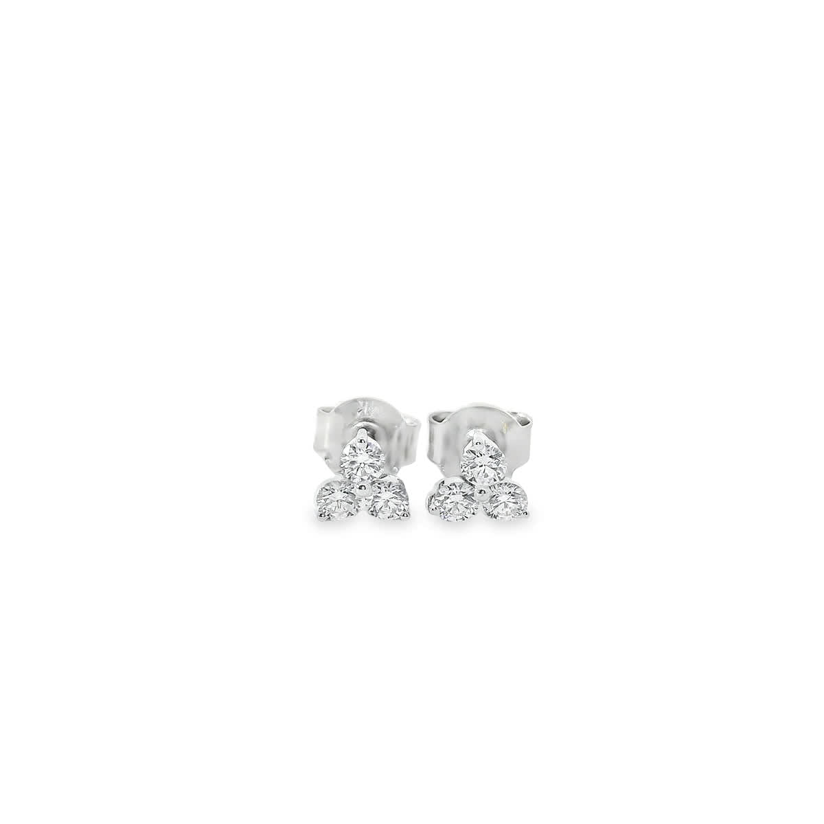 14K Gold - Three Diamonds Triangle Shape Earrings 0.36 Carat