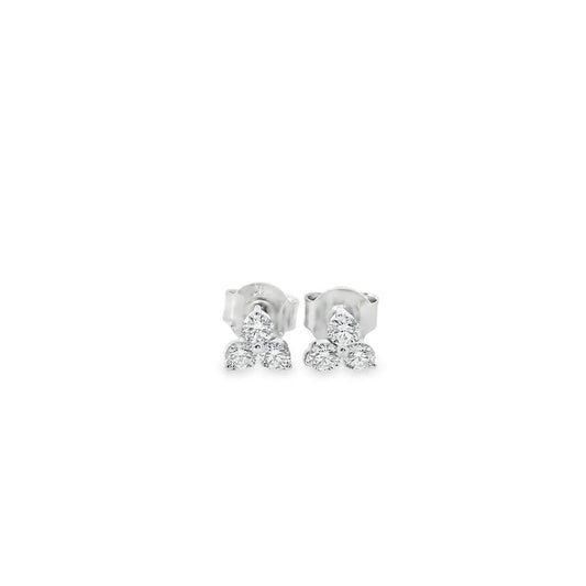 14K Gold - Three Diamonds Triangle Shape Earrings 0.36 Carat