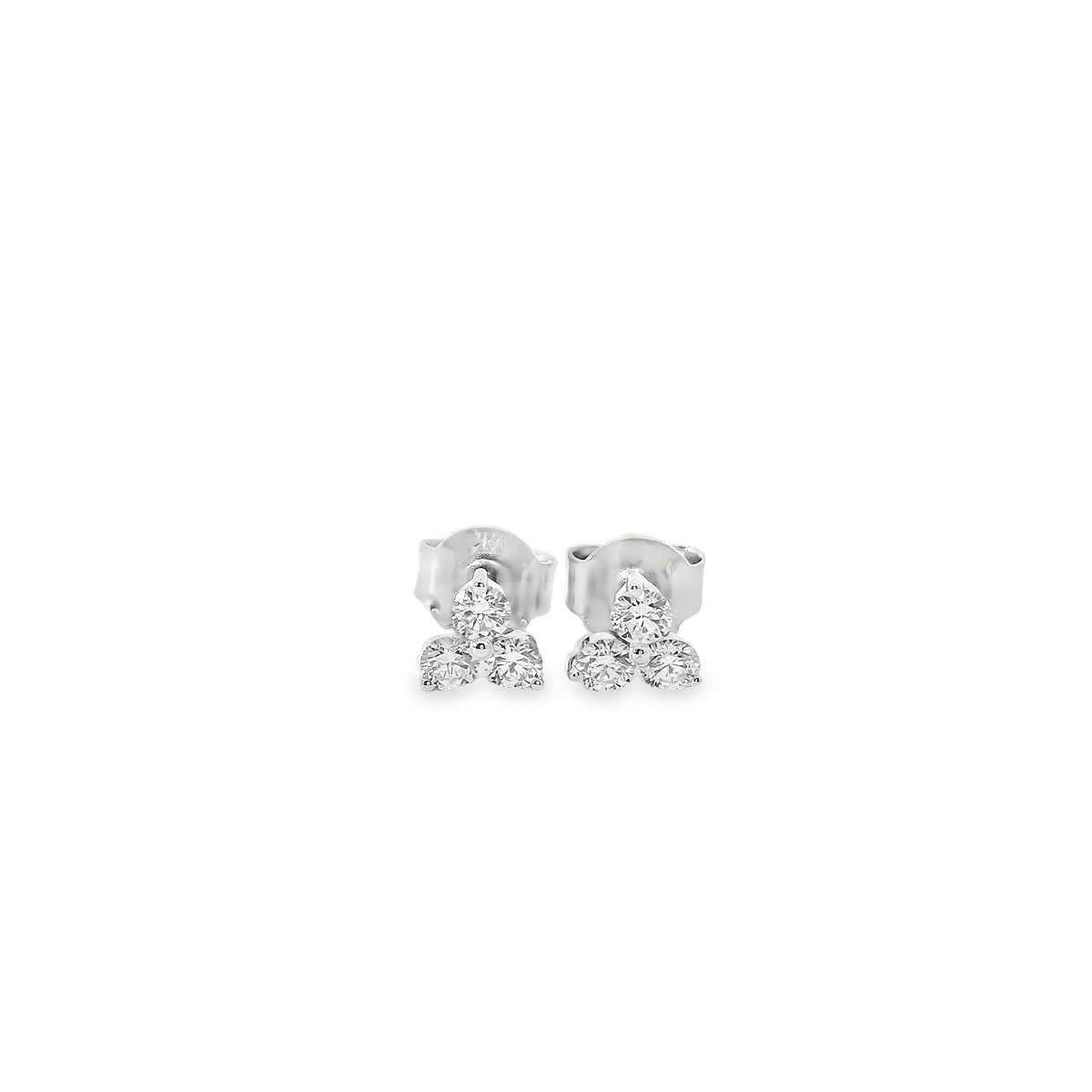 14K Gold - Three Diamonds Triangle Shape Earrings 0.36 Carat