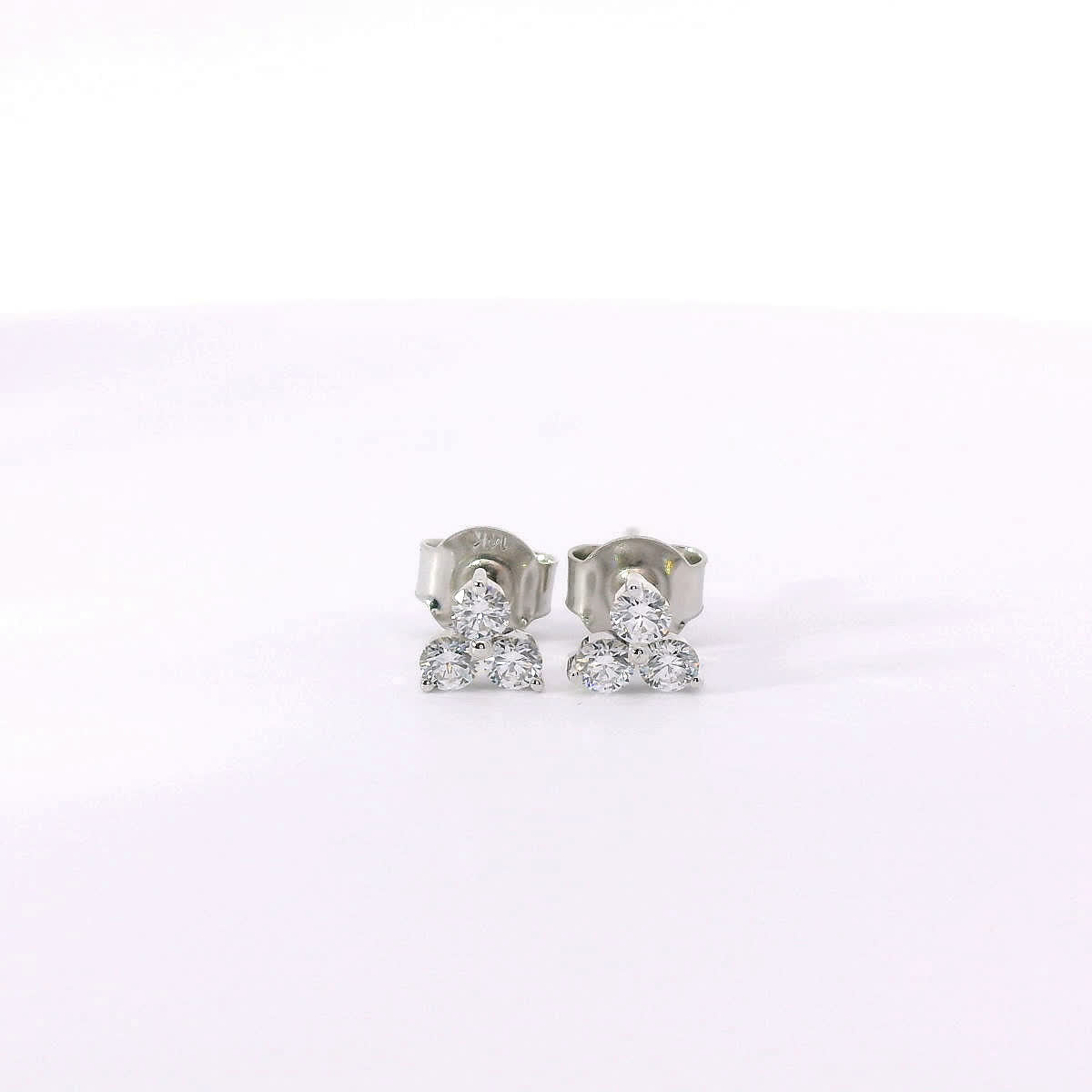 14K Gold - Three Diamonds Triangle Shape Earrings 0.36 Carat