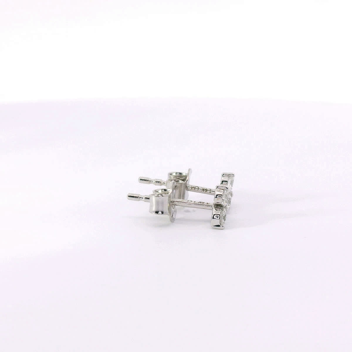 14K Gold - Three Diamonds Triangle Shape Earrings 0.36 Carat