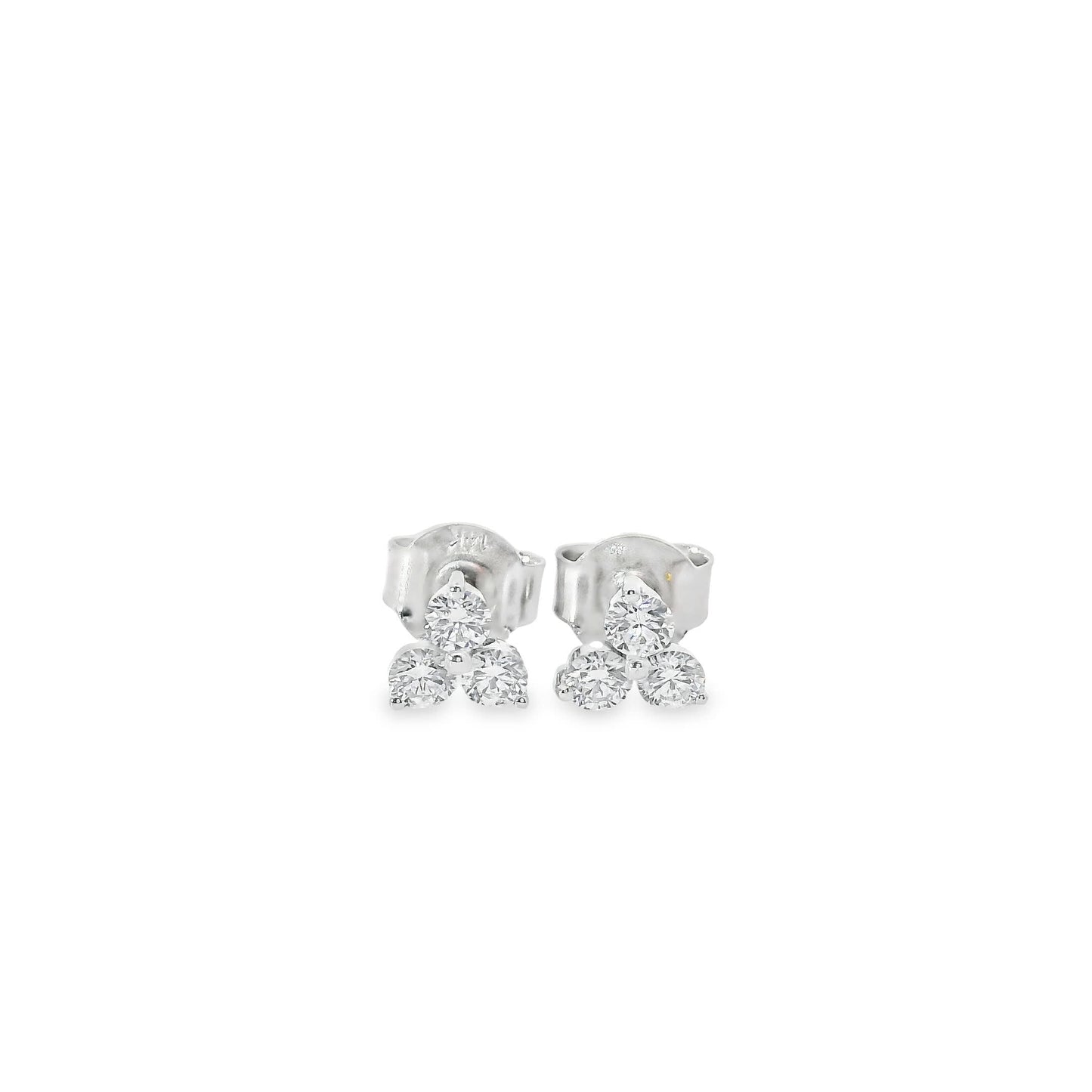14K Gold - Three Diamonds Triangle Shape Earrings 0.36 Carat
