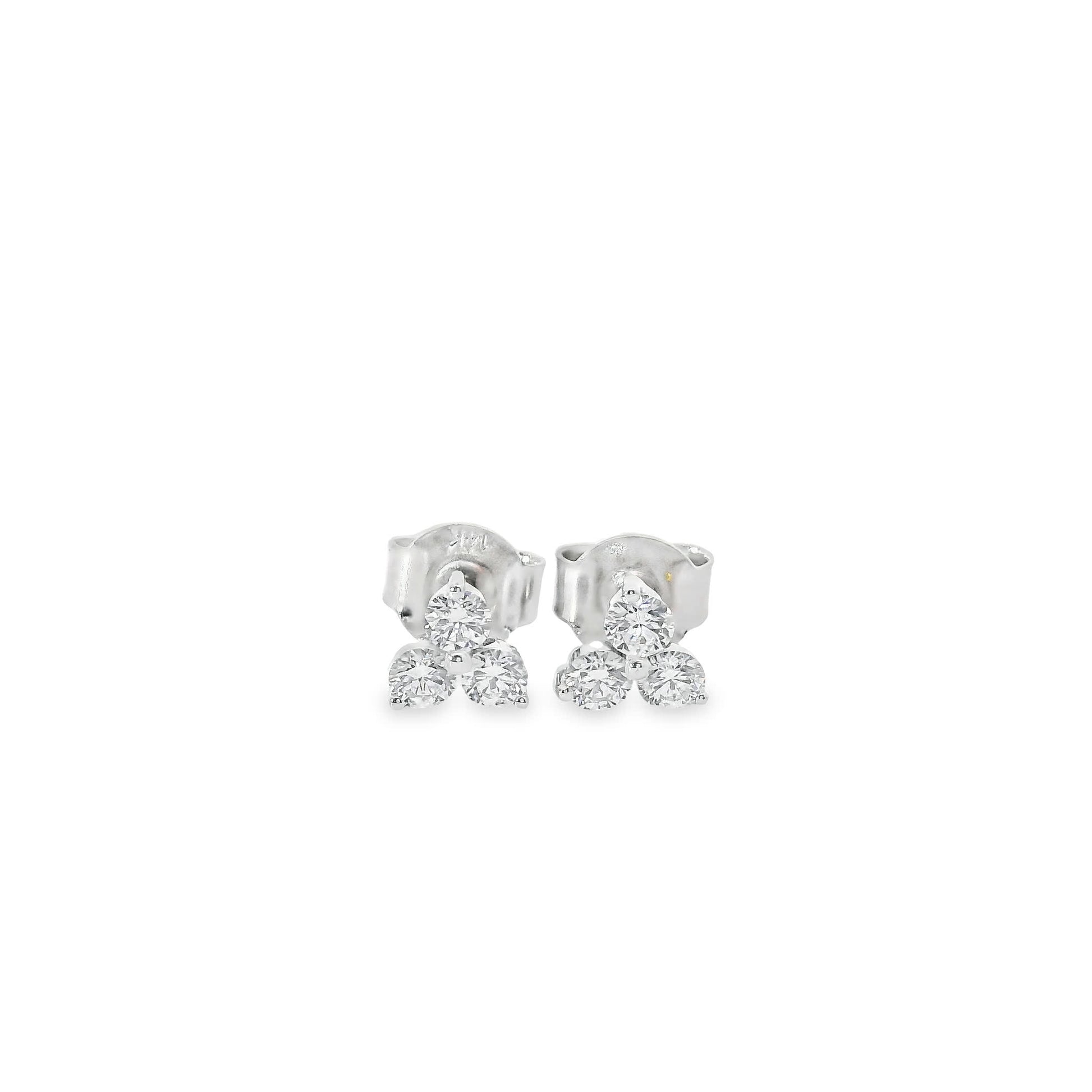 14K Gold - Three Diamonds Triangle Shape Earrings 0.36 Carat