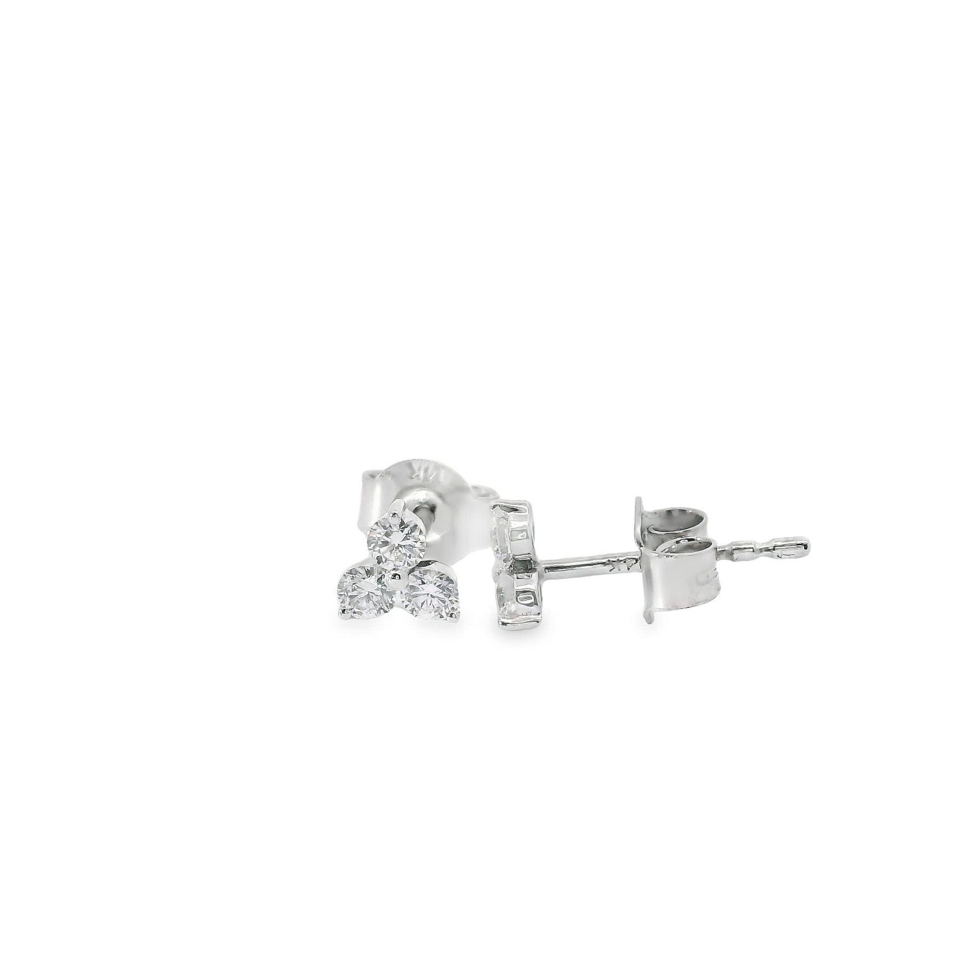 14K Gold - Three Diamonds Triangle Shape Earrings 0.36 Carat