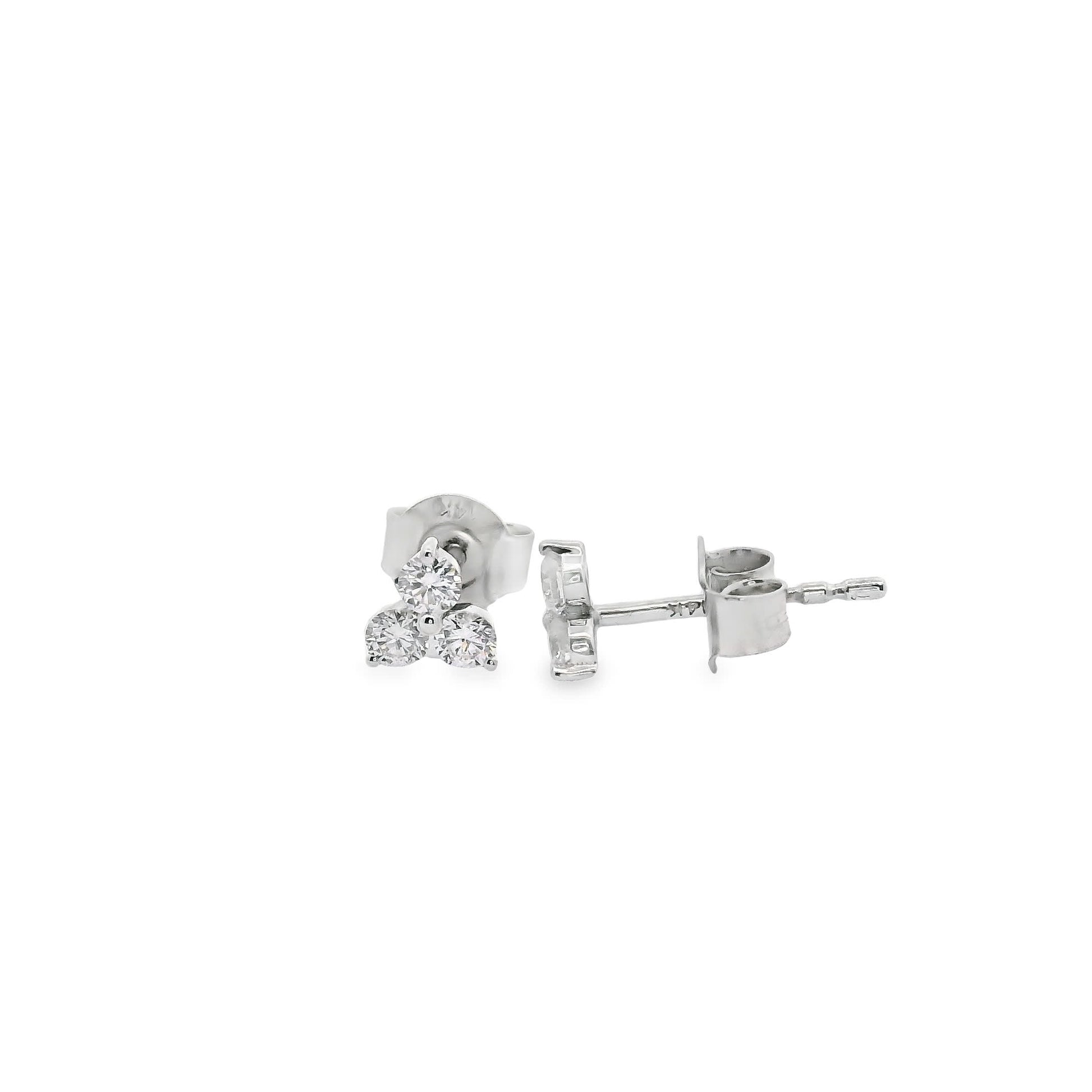 14K Gold - Three Diamonds Triangle Shape Earrings 0.36 Carat