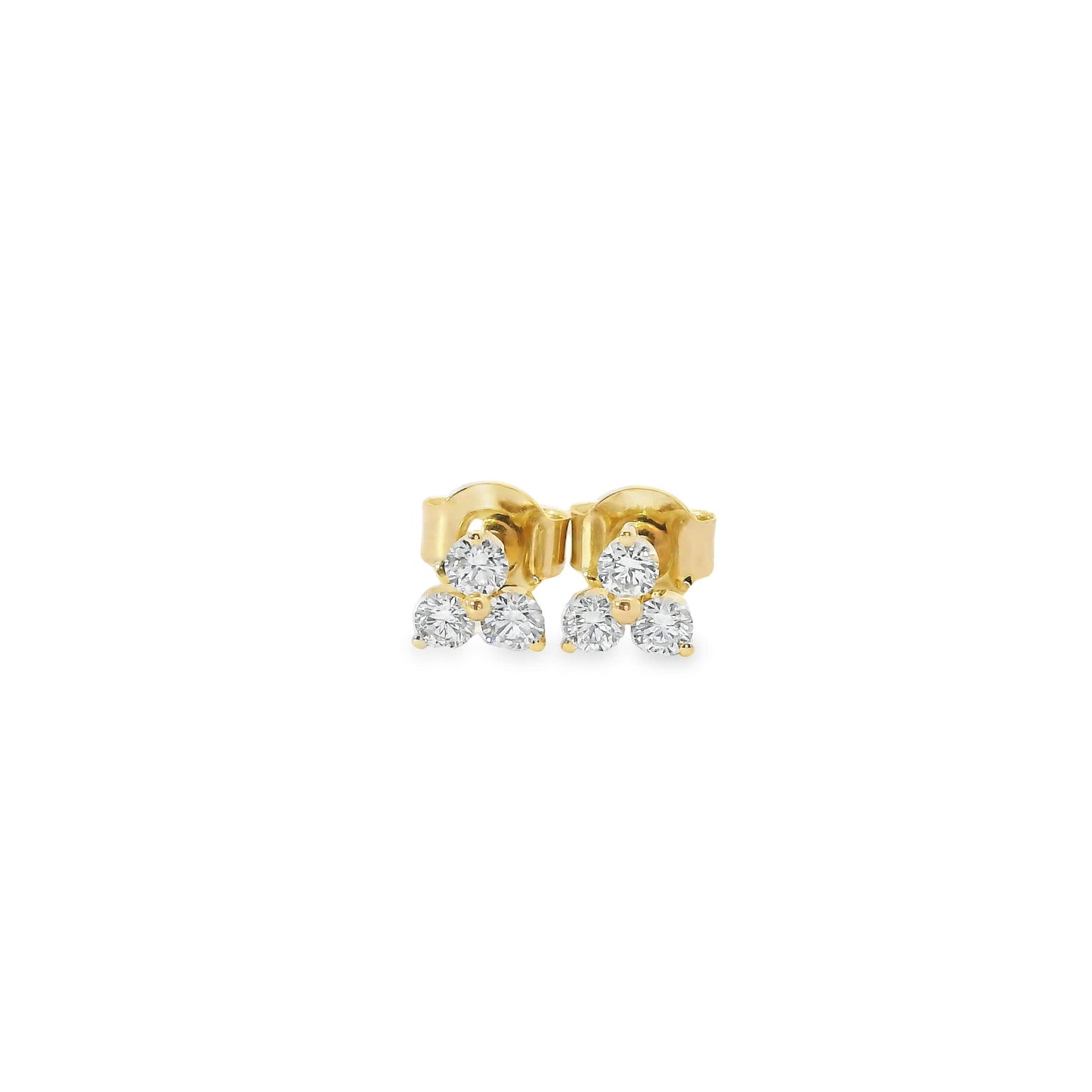 14K Gold - Three Diamonds Triangle Shape Earrings 0.36 Carat