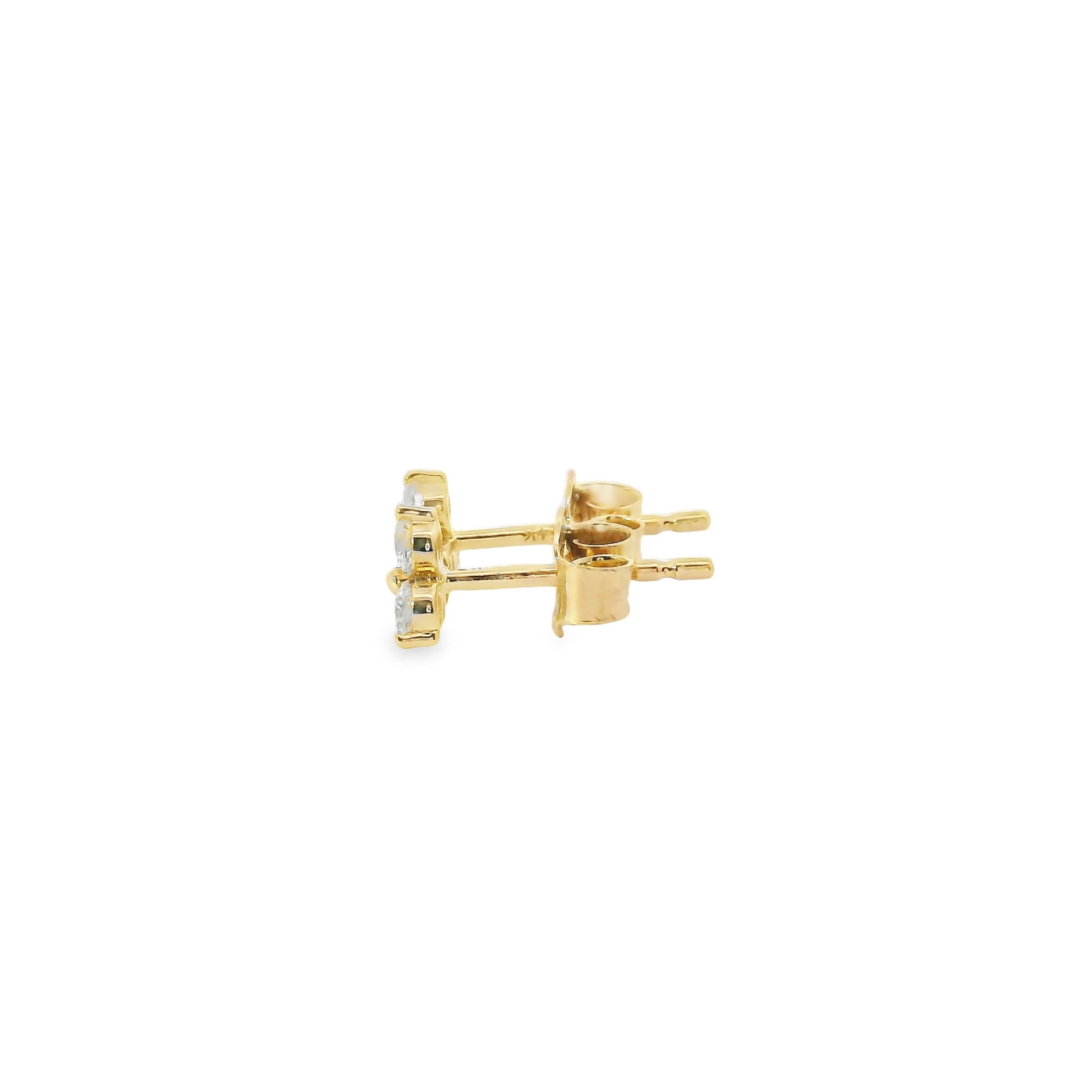 14K Gold - Three Diamonds Triangle Shape Earrings 0.36 Carat