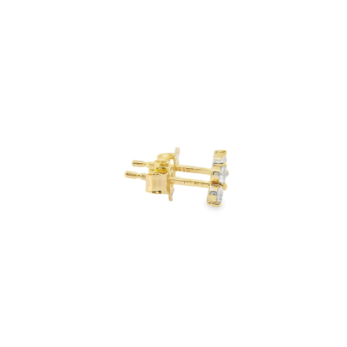 14K Gold - Three Diamonds Triangle Shape Earrings 0.36 Carat