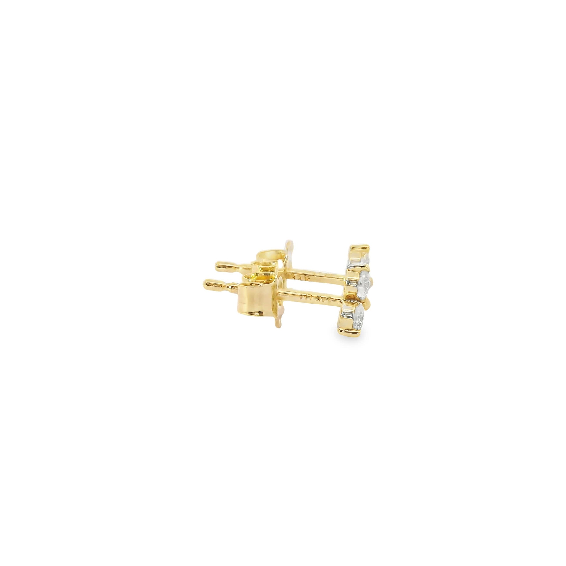14K Gold - Three Diamonds Triangle Shape Earrings 0.36 Carat