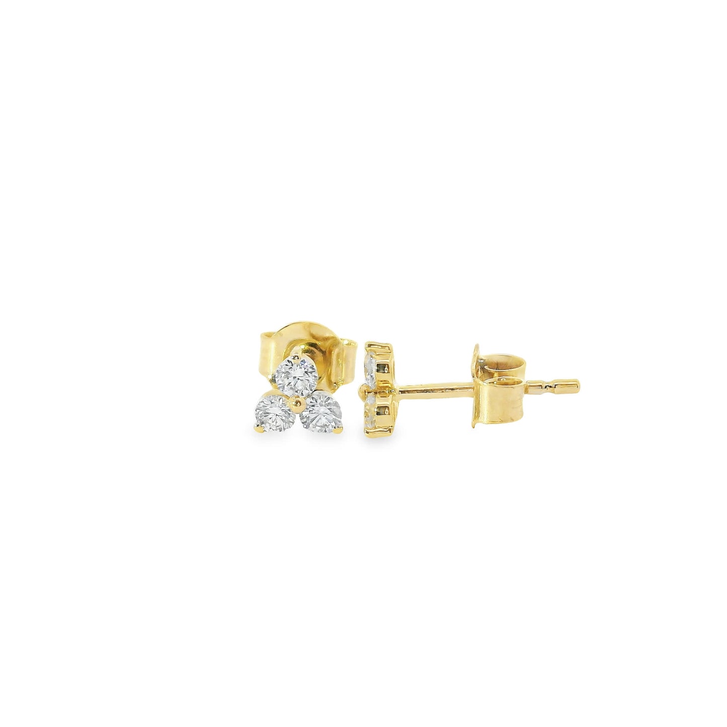 14K Gold - Three Diamonds Triangle Shape Earrings 0.36 Carat