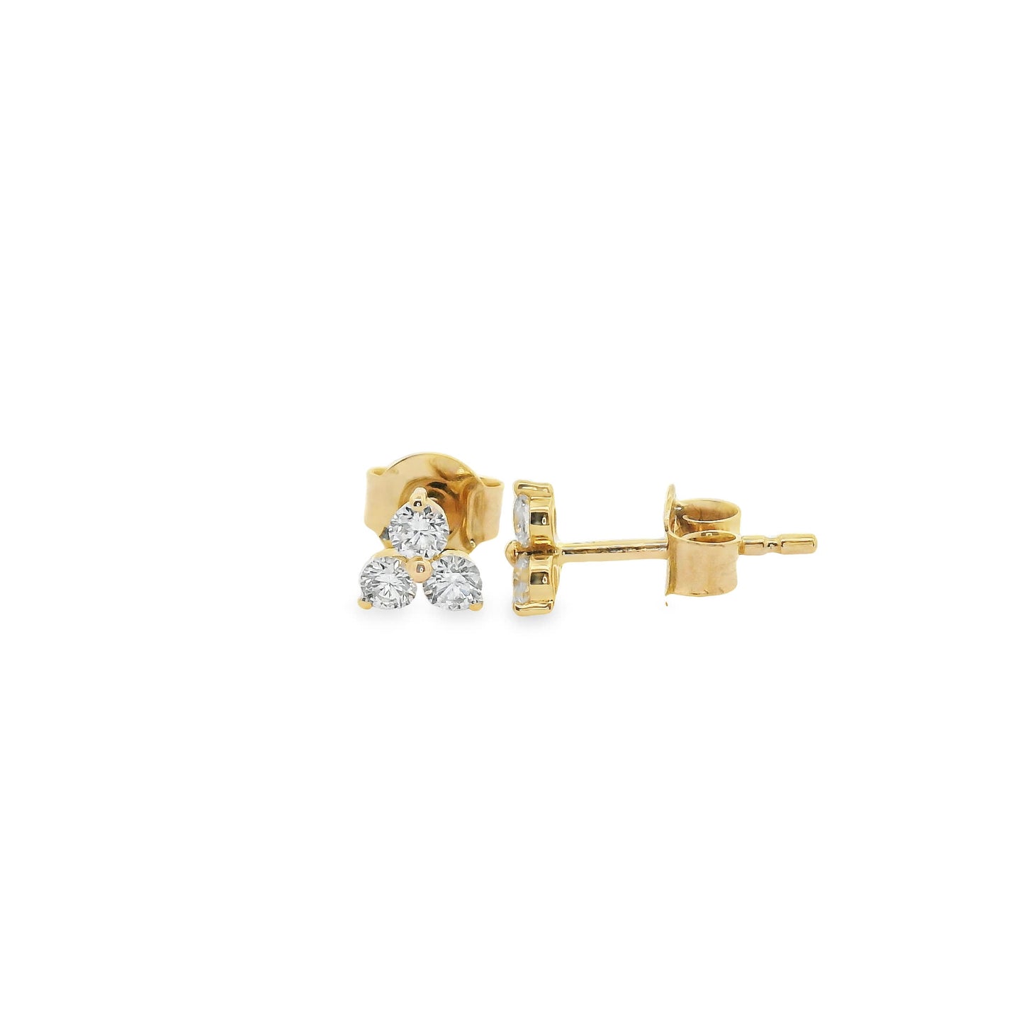 14K Gold - Three Diamonds Triangle Shape Earrings 0.36 Carat