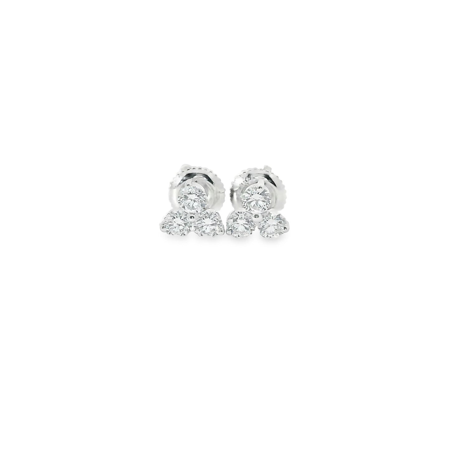 14K Gold - Three Diamonds Triangle Shape Earrings 0.66 Carat