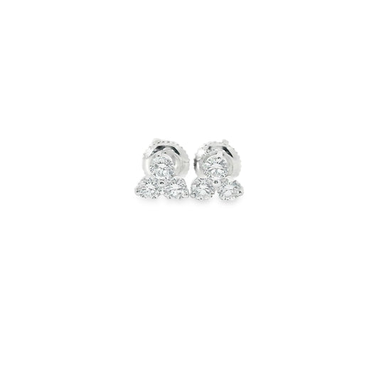 14K Gold - Three Diamonds Triangle Shape Earrings 0.66 Carat