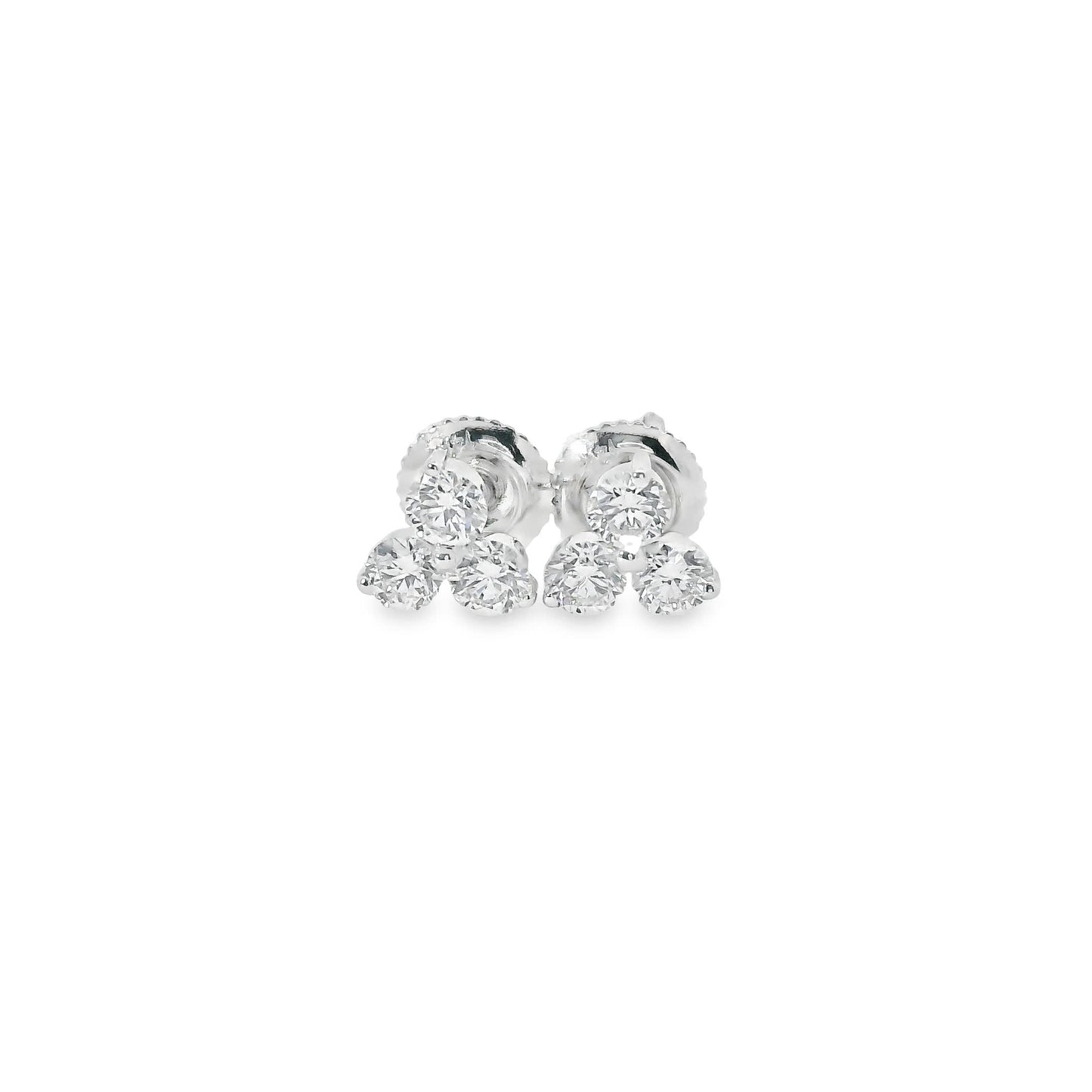 14K Gold - Three Diamonds Triangle Shape Earrings 0.66 Carat