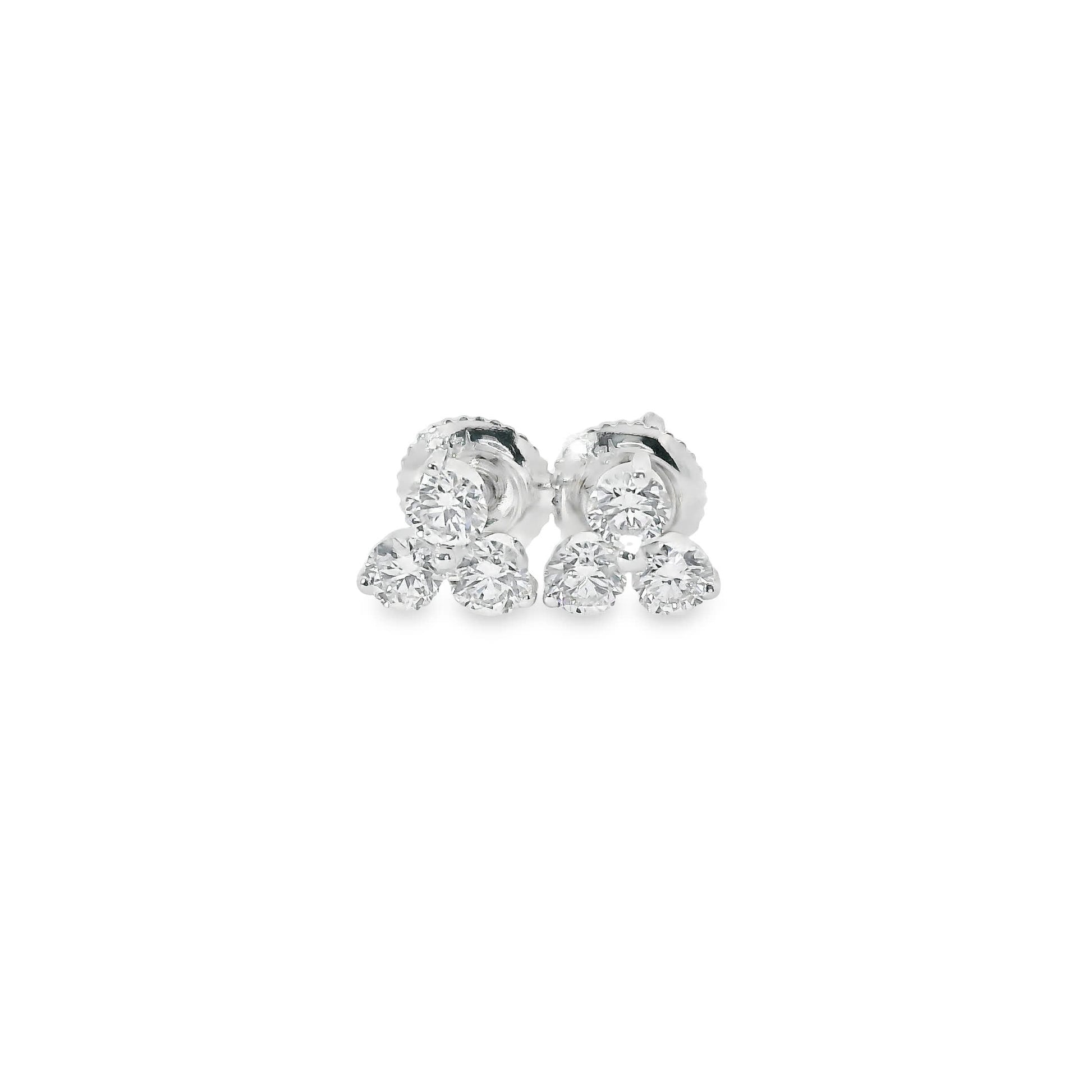 14K Gold - Three Diamonds Triangle Shape Earrings 0.66 Carat