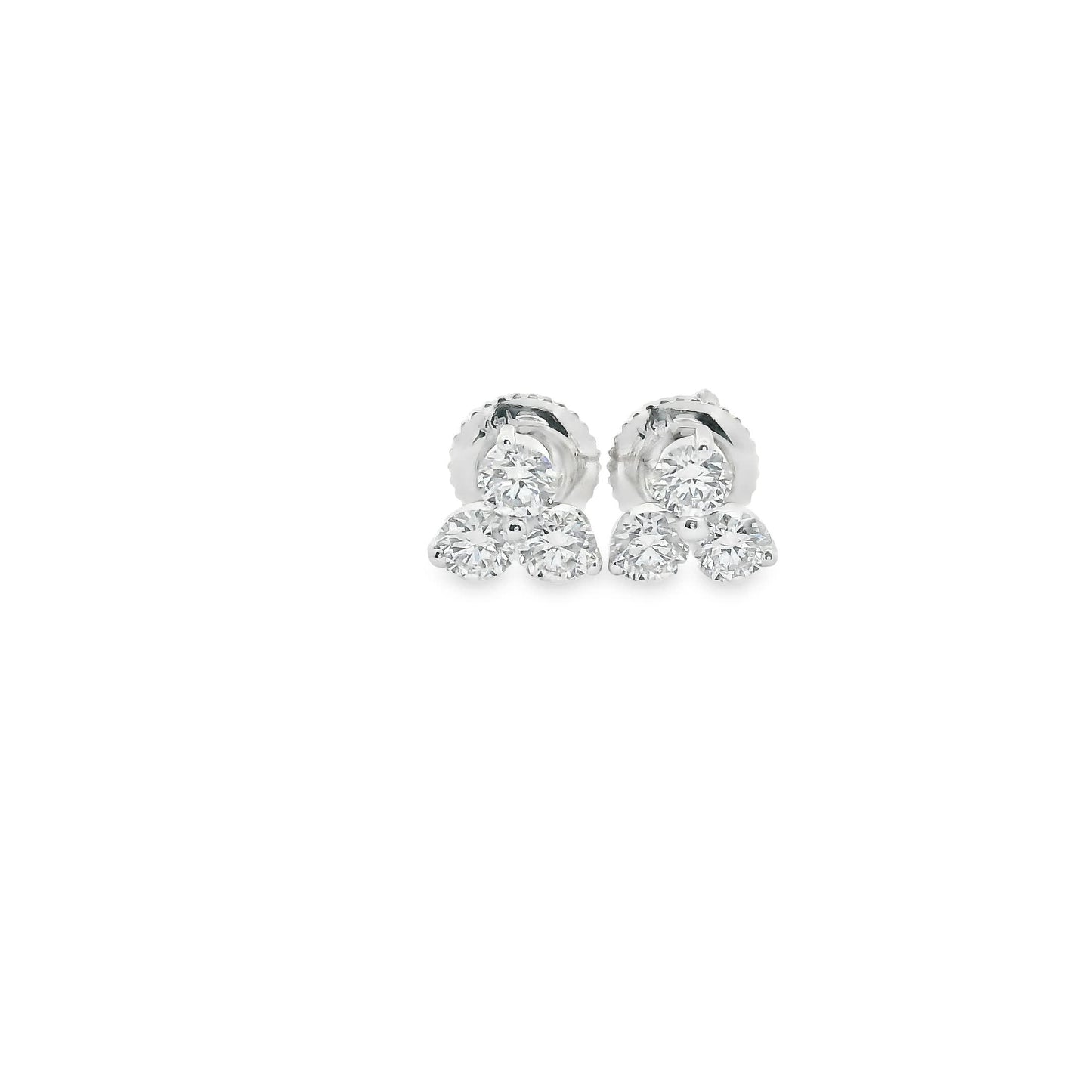 14K Gold - Three Diamonds Triangle Shape Earrings 0.66 Carat