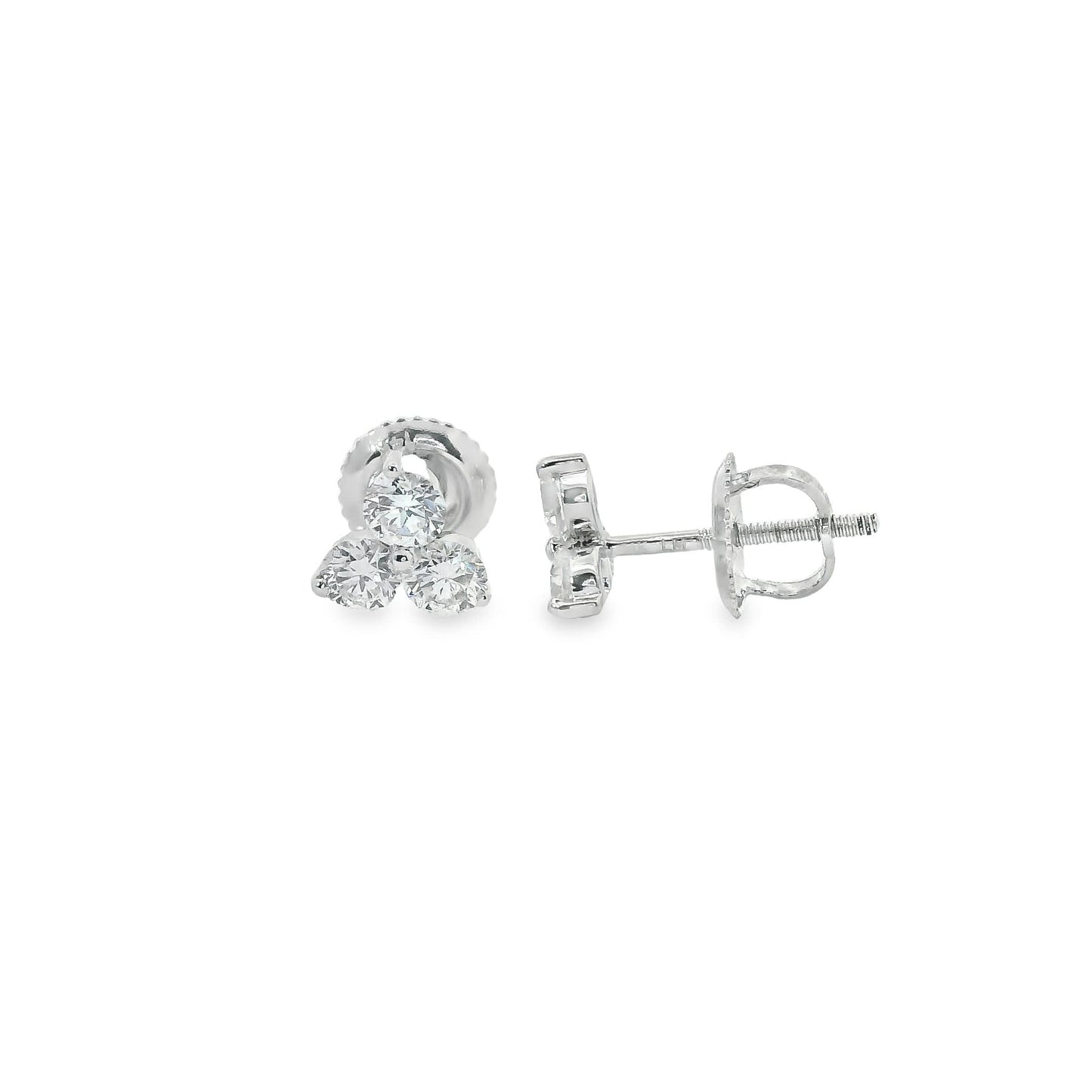 14K Gold - Three Diamonds Triangle Shape Earrings 0.66 Carat