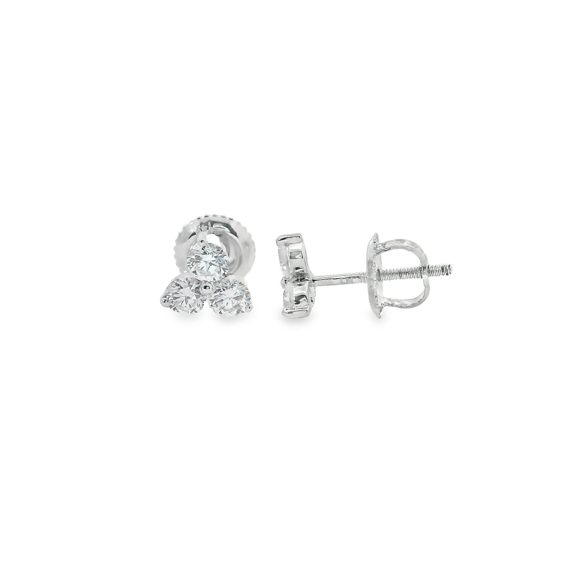 14K Gold - Three Diamonds Triangle Shape Earrings 0.66 Carat
