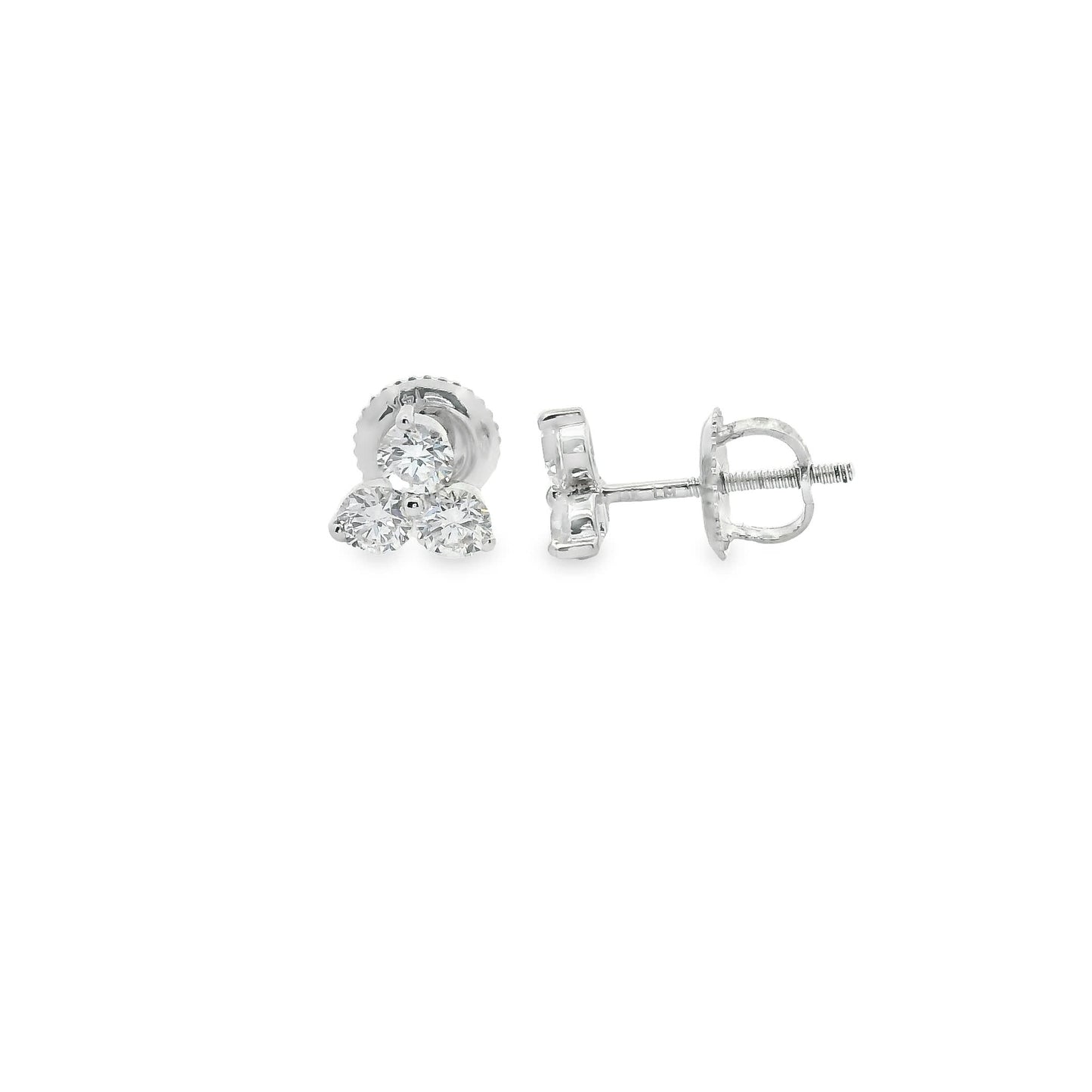 14K Gold - Three Diamonds Triangle Shape Earrings 0.66 Carat