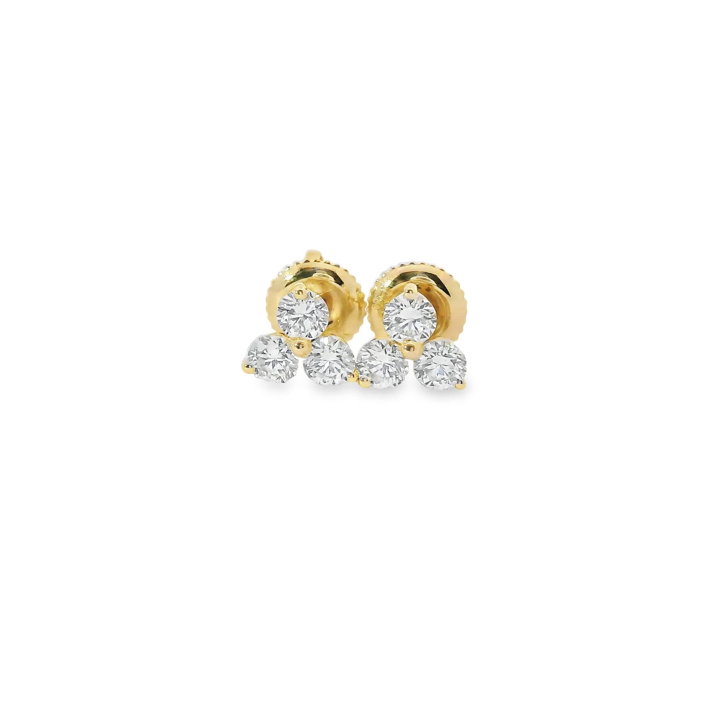 14K Gold - Three Diamonds Triangle Shape Earrings 0.66 Carat