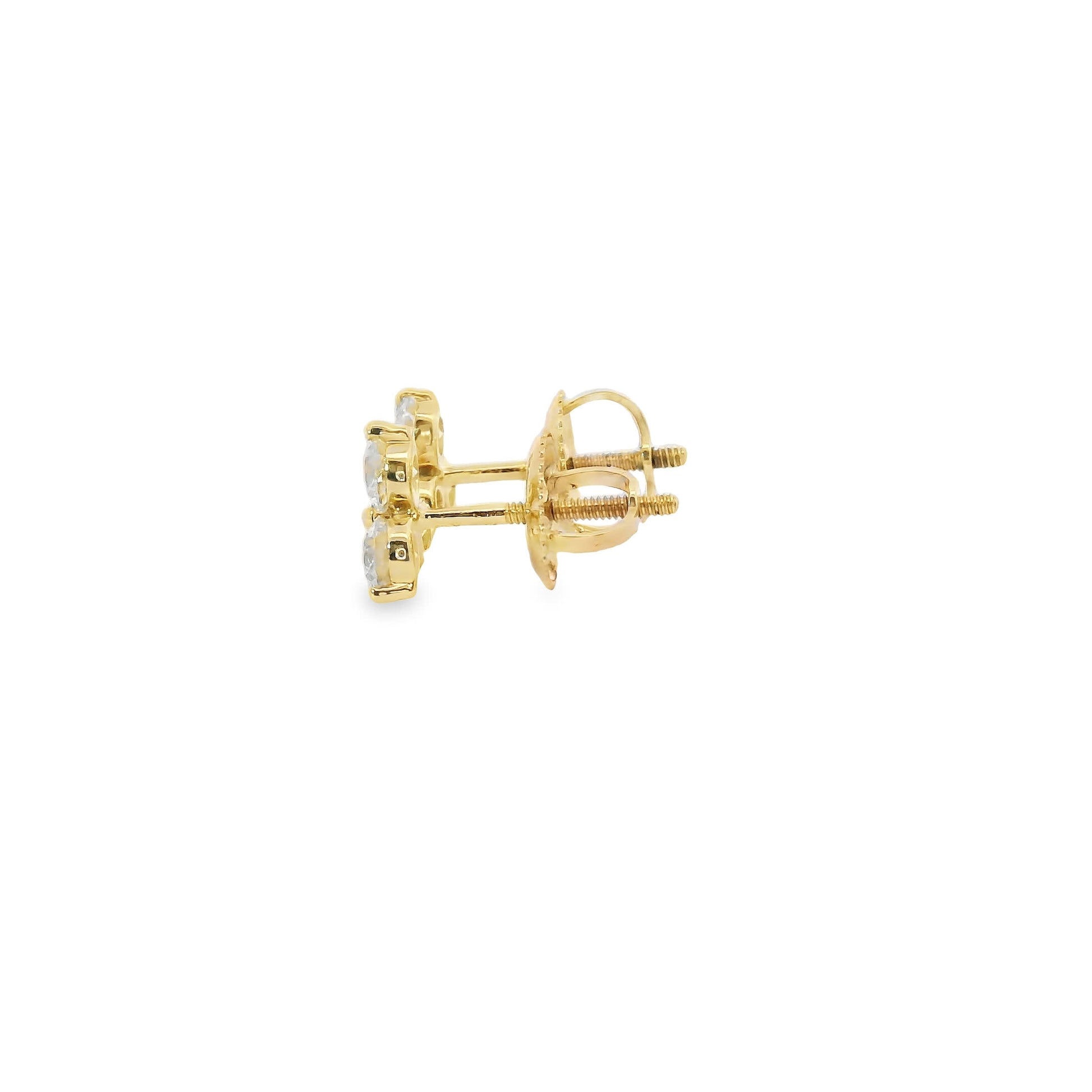 14K Gold - Three Diamonds Triangle Shape Earrings 0.66 Carat