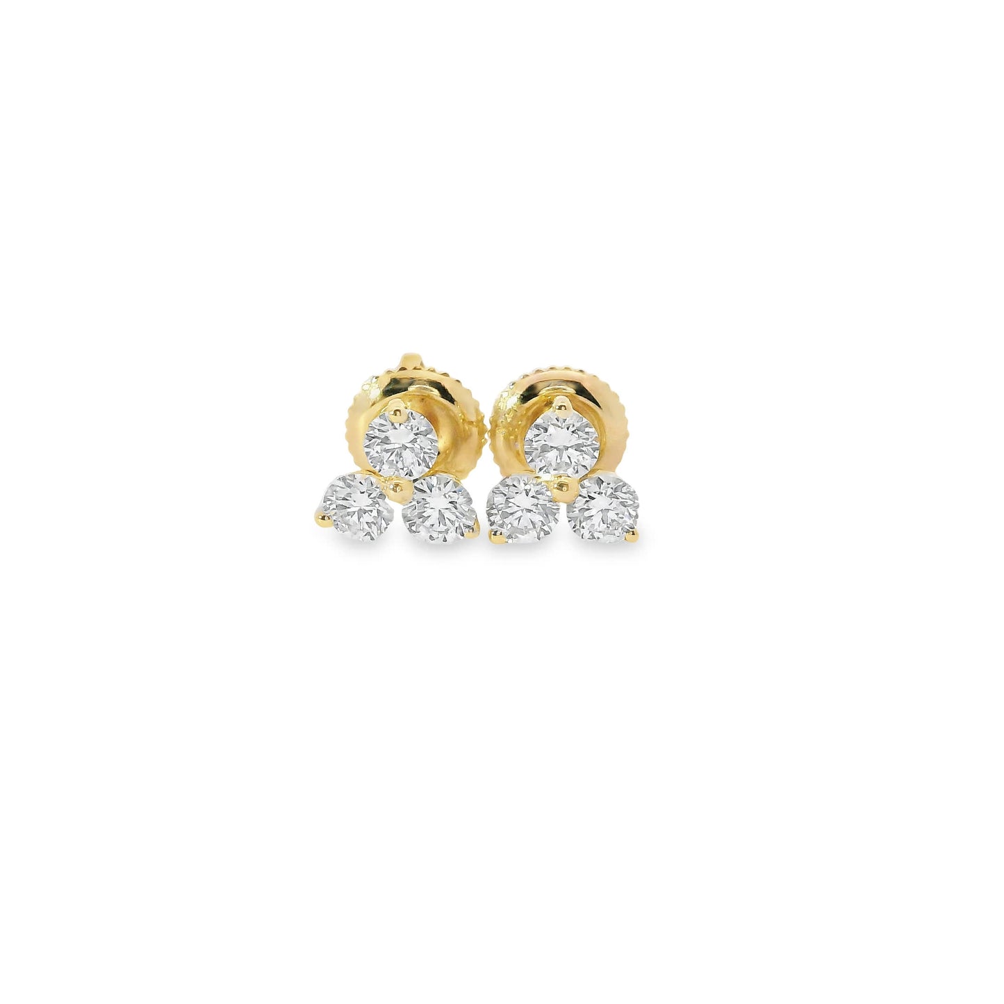 14K Gold - Three Diamonds Triangle Shape Earrings 0.66 Carat